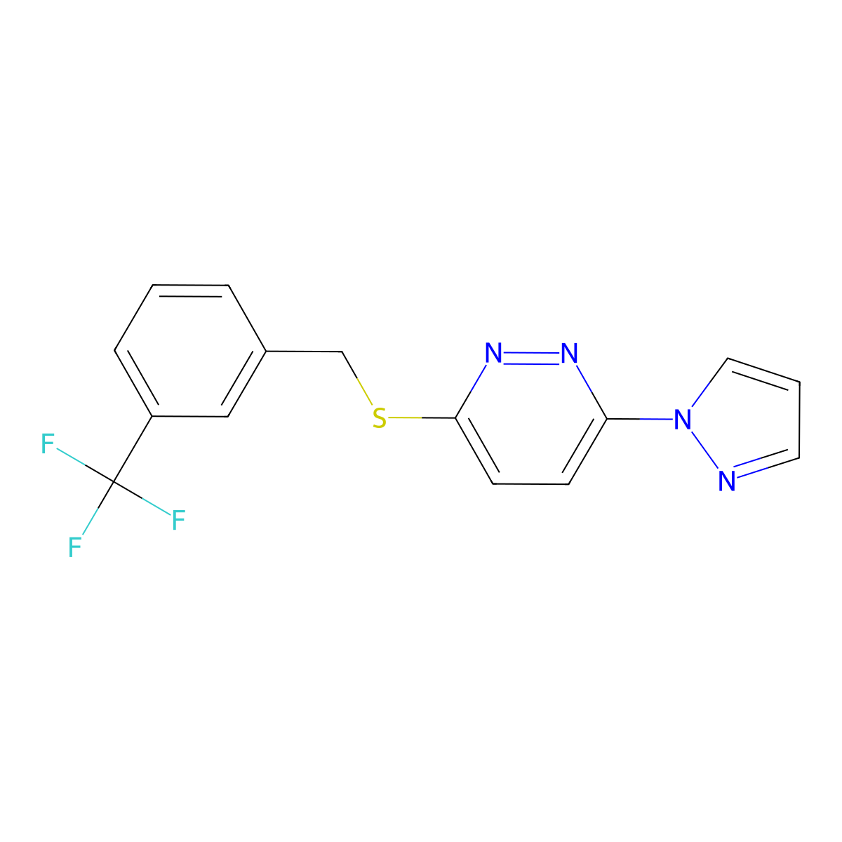 3-(1H-pyrazol-1-yl)-6-((3-(trifluoromethyl)benzyl)thio)pyridazine molecular structure, CAS 1351602-84-0