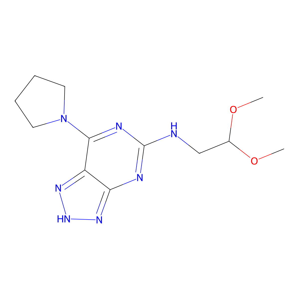 N-(2,2-dimethoxyethyl)-7-(pyrrolidin-1-yl)-3H-[1,2,3]triazolo[4,5-d]pyrimidin-5-amine molecular structure, CAS 1351602-87-3
