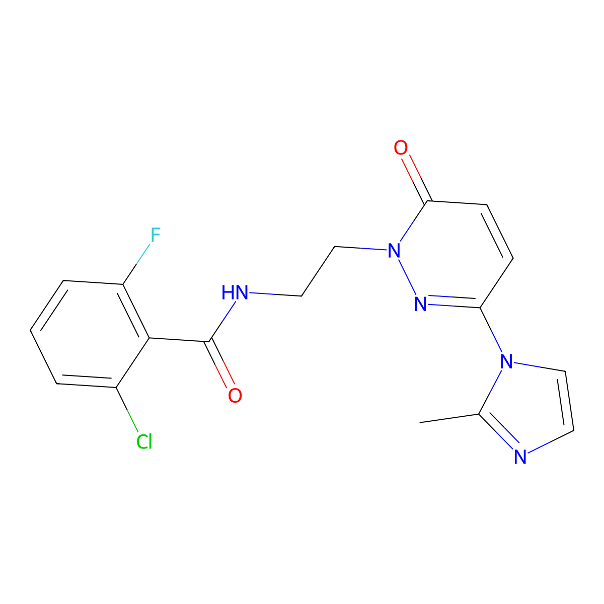 2-chloro-6-fluoro-N-(2-(3-(2-methyl-1H-imidazol-1-yl)-6-oxopyridazin-1(6H)-yl)ethyl)benzamide molecular structure, CAS 1351602-91-9