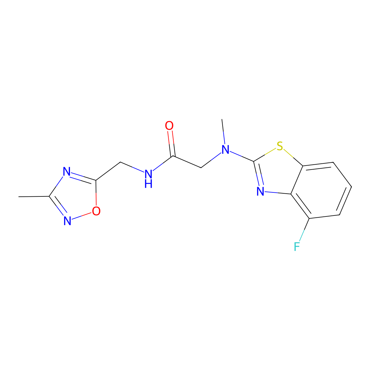 2-((4-fluorobenzo[d]thiazol-2-yl)(methyl)amino)-N-((3-methyl-1,2,4-oxadiazol-5-yl)methyl)acetamide molecular structure, CAS 1351602-93-1