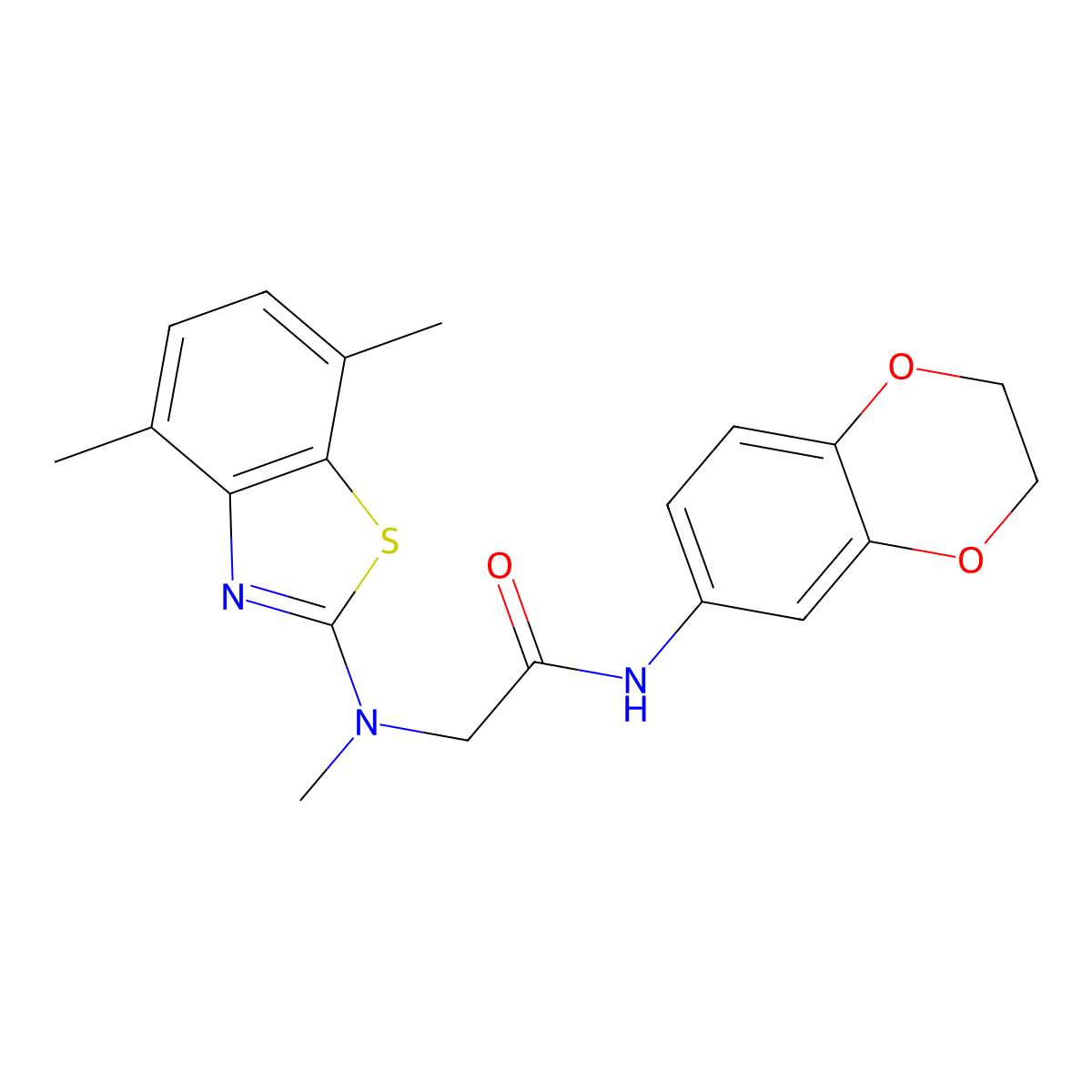 N-(2,3-dihydrobenzo[b][1,4]dioxin-6-yl)-2-((4,7-dimethylbenzo[d]thiazol-2-yl)(methyl)amino)acetamide molecular structure, CAS 1351603-10-5