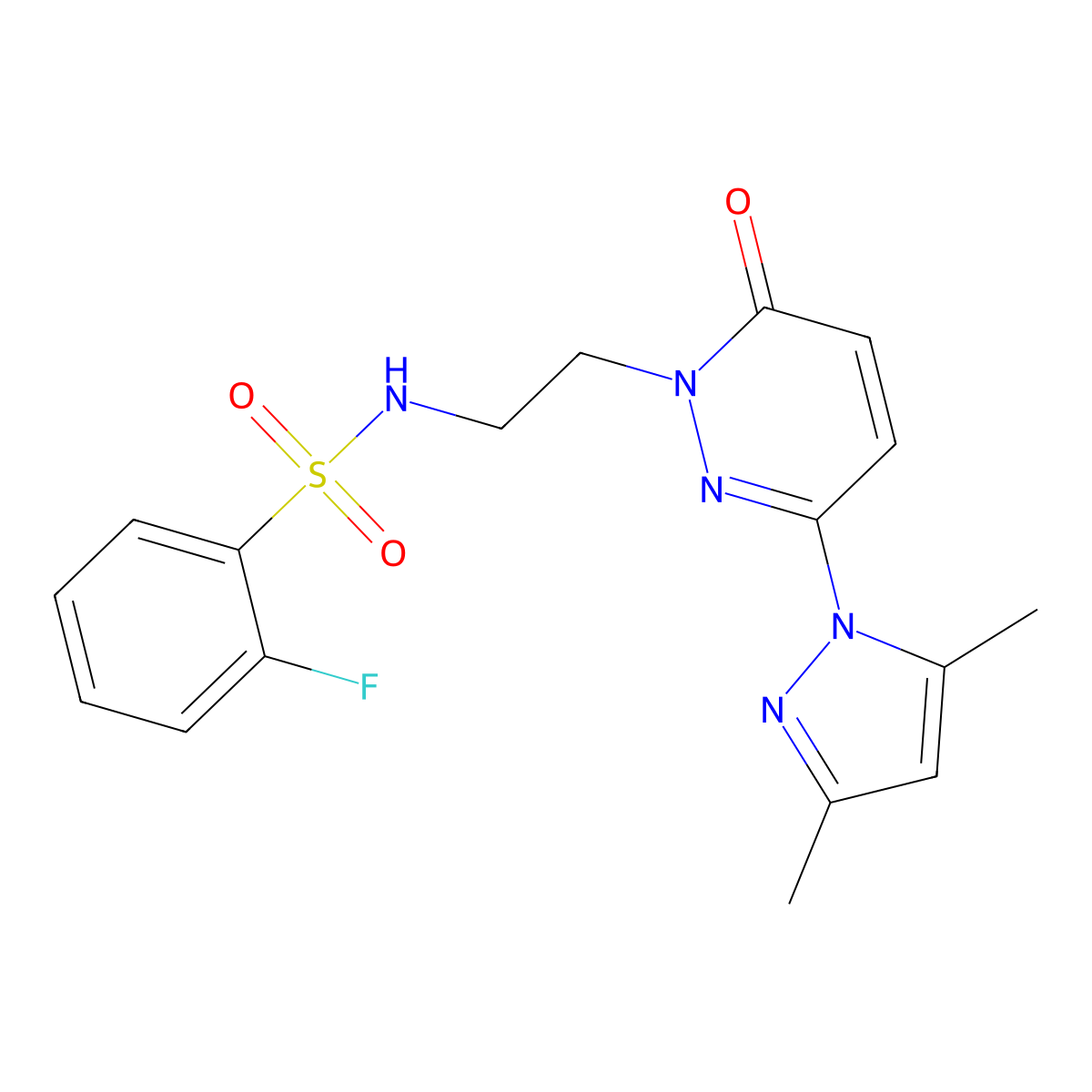 N-(2-(3-(3,5-dimethyl-1H-pyrazol-1-yl)-6-oxopyridazin-1(6H)-yl)ethyl)-2-fluorobenzenesulfonamide molecular structure, CAS 1351604-60-8