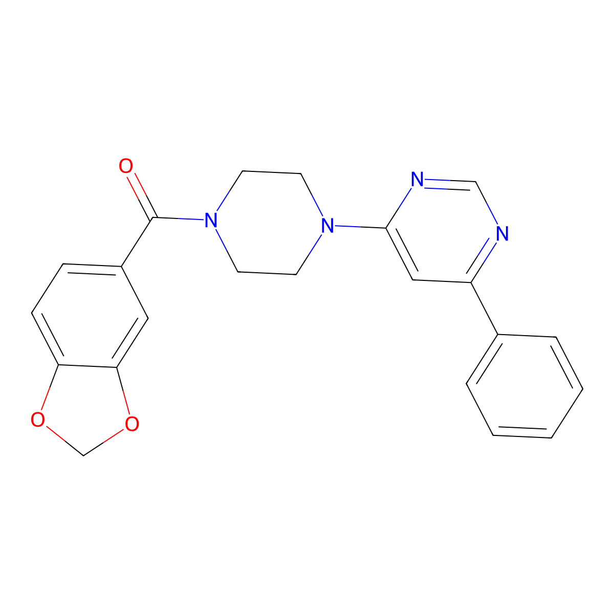 Benzo[d][1,3]dioxol-5-yl(4-(6-phenylpyrimidin-4-yl)piperazin-1-yl)methanone molecular structure, CAS 1351604-61-9