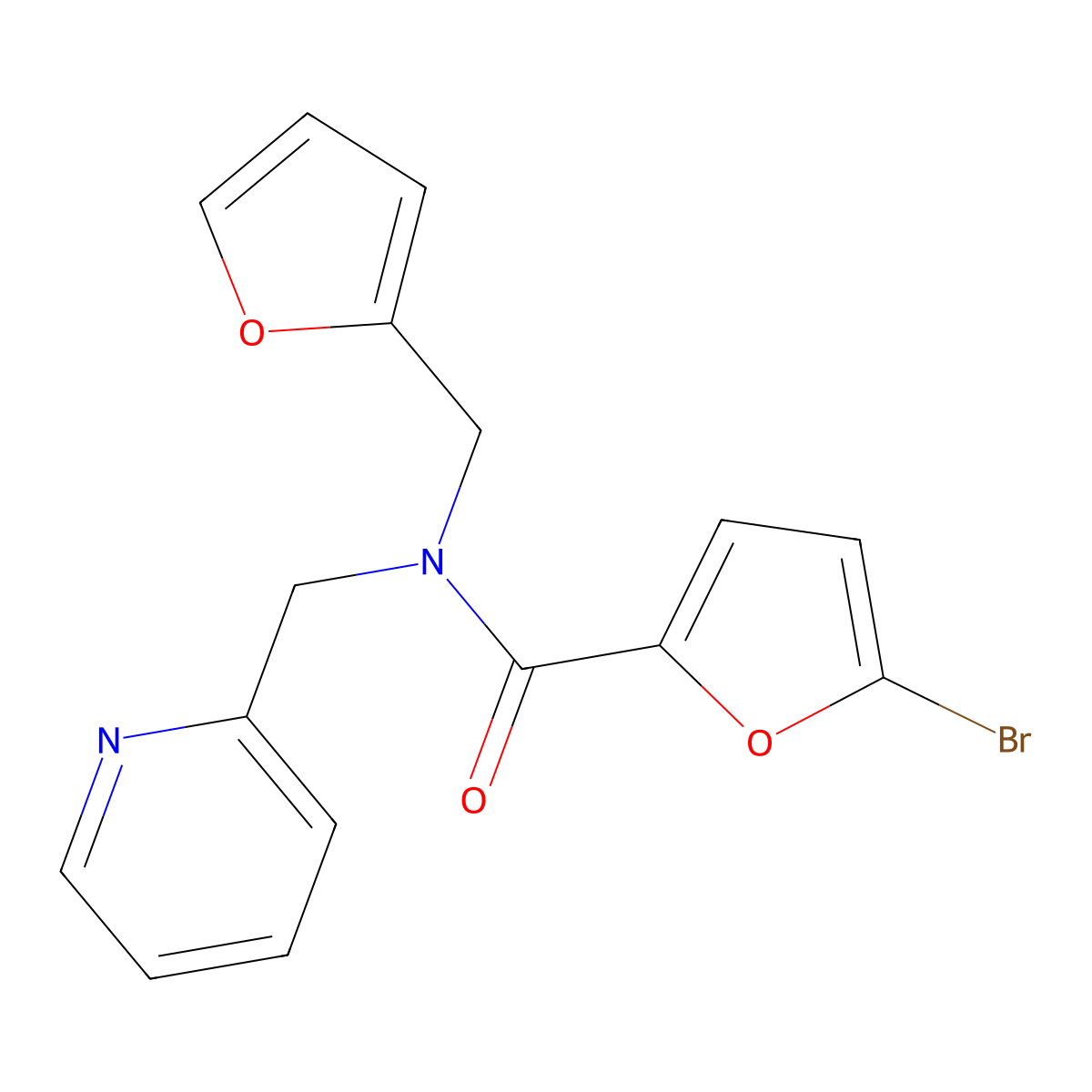 5-bromo-N-(furan-2-ylmethyl)-N-(pyridin-2-ylmethyl)furan-2-carboxamide molecular structure, CAS 1351604-62-0