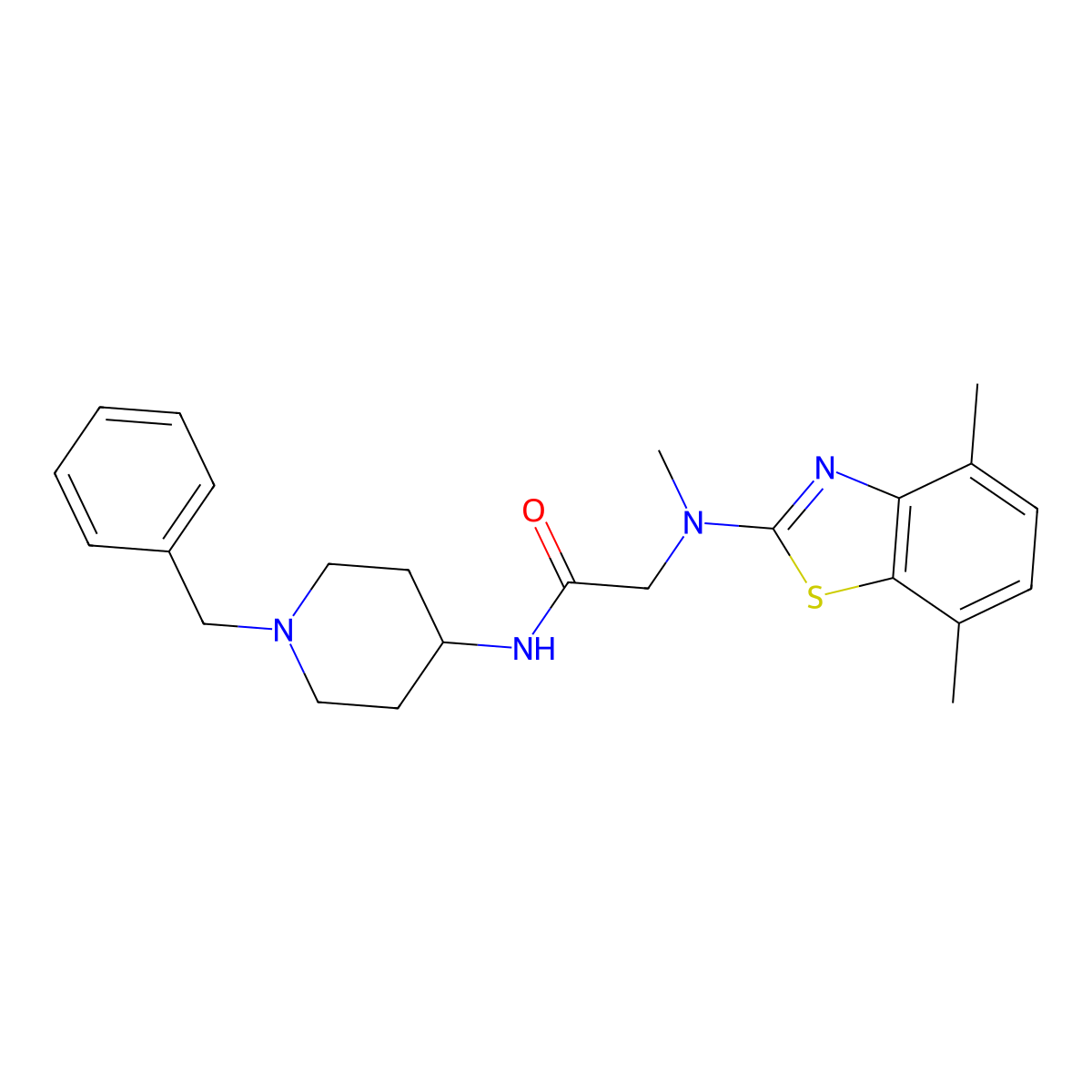 N-(1-benzylpiperidin-4-yl)-2-((4,7-dimethylbenzo[d]thiazol-2-yl)(methyl)amino)acetamide molecular structure, CAS 1351604-65-3