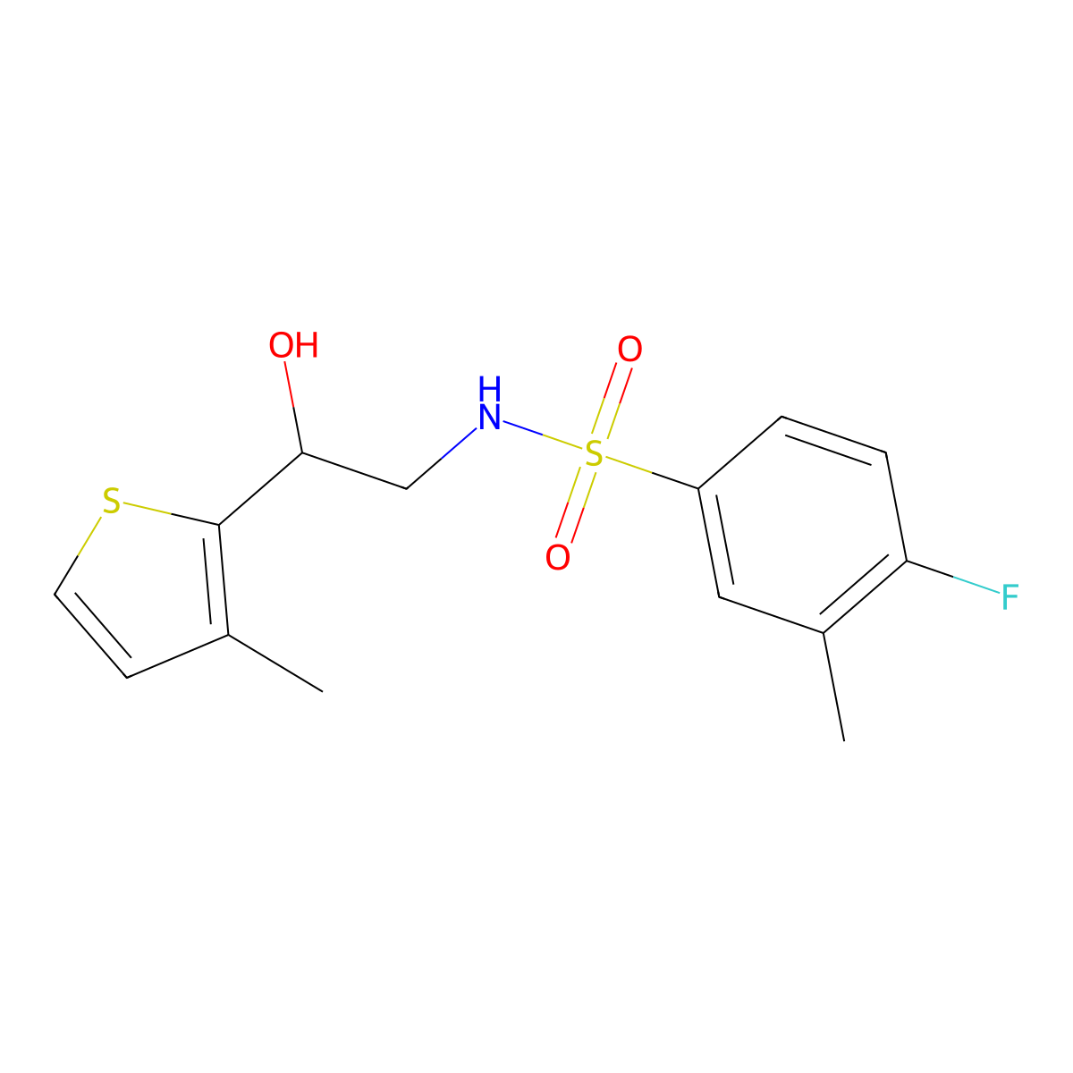 4-fluoro-N-(2-hydroxy-2-(3-methylthiophen-2-yl)ethyl)-3-methylbenzenesulfonamide molecular structure, CAS 1351604-75-5