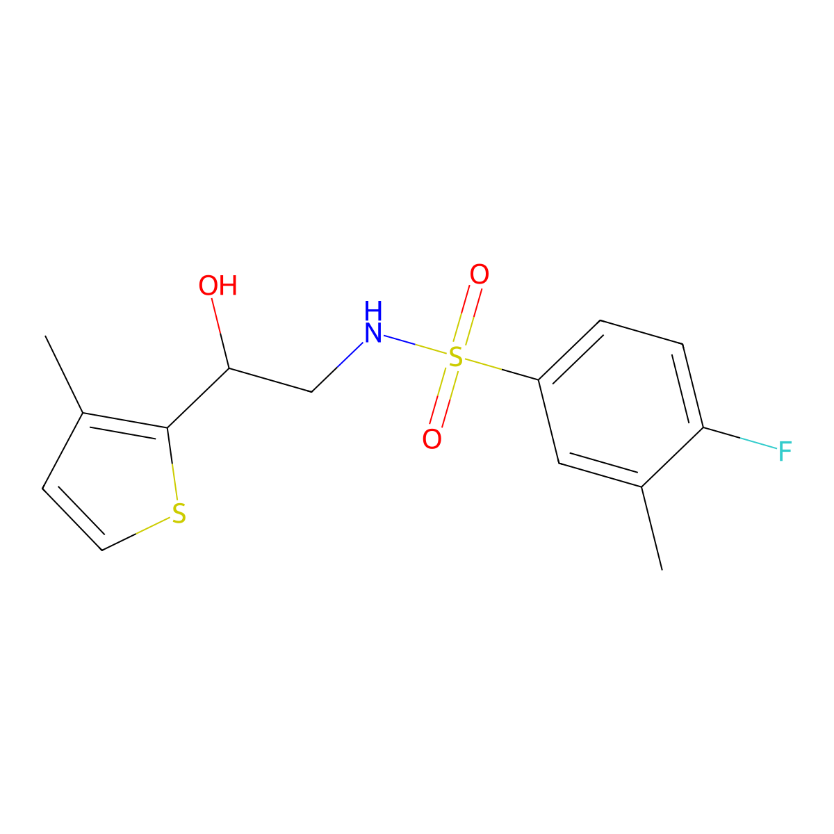 4-fluoro-N-(2-hydroxy-2-(3-methylthiophen-2-yl)ethyl)-3-methylbenzenesulfonamide molecular structure, CAS 1351604-75-5
