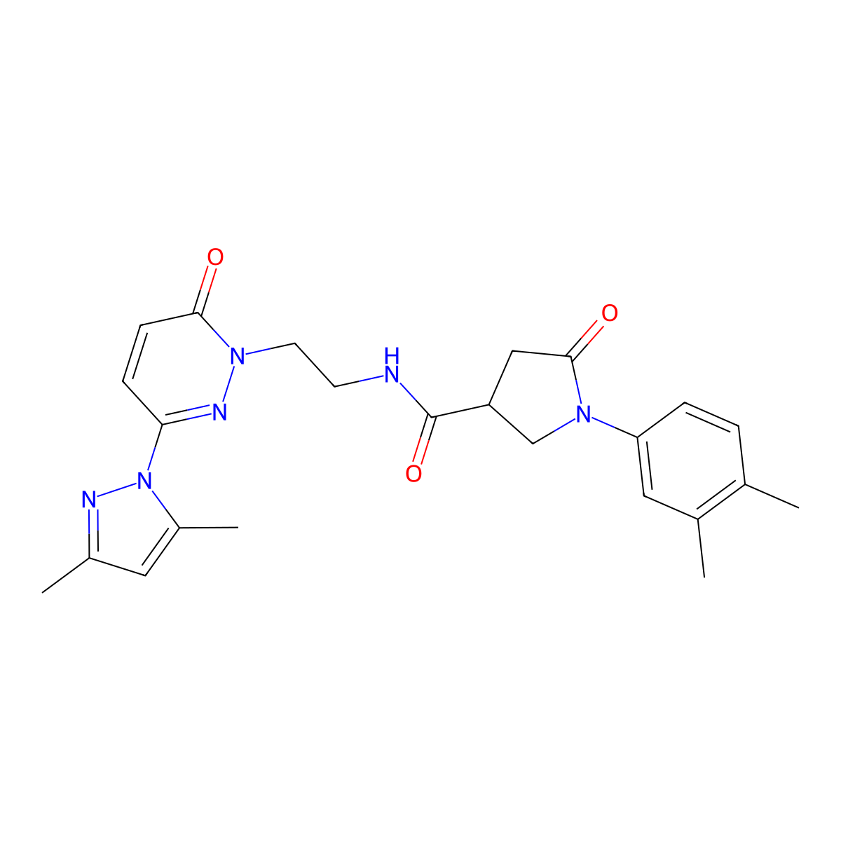 N-(2-(3-(3,5-dimethyl-1H-pyrazol-1-yl)-6-oxopyridazin-1(6H)-yl)ethyl)-1-(3,4-dimethylphenyl)-5-oxopyrrolidine-3-carboxamide molecular structure, CAS 1351604-76-6