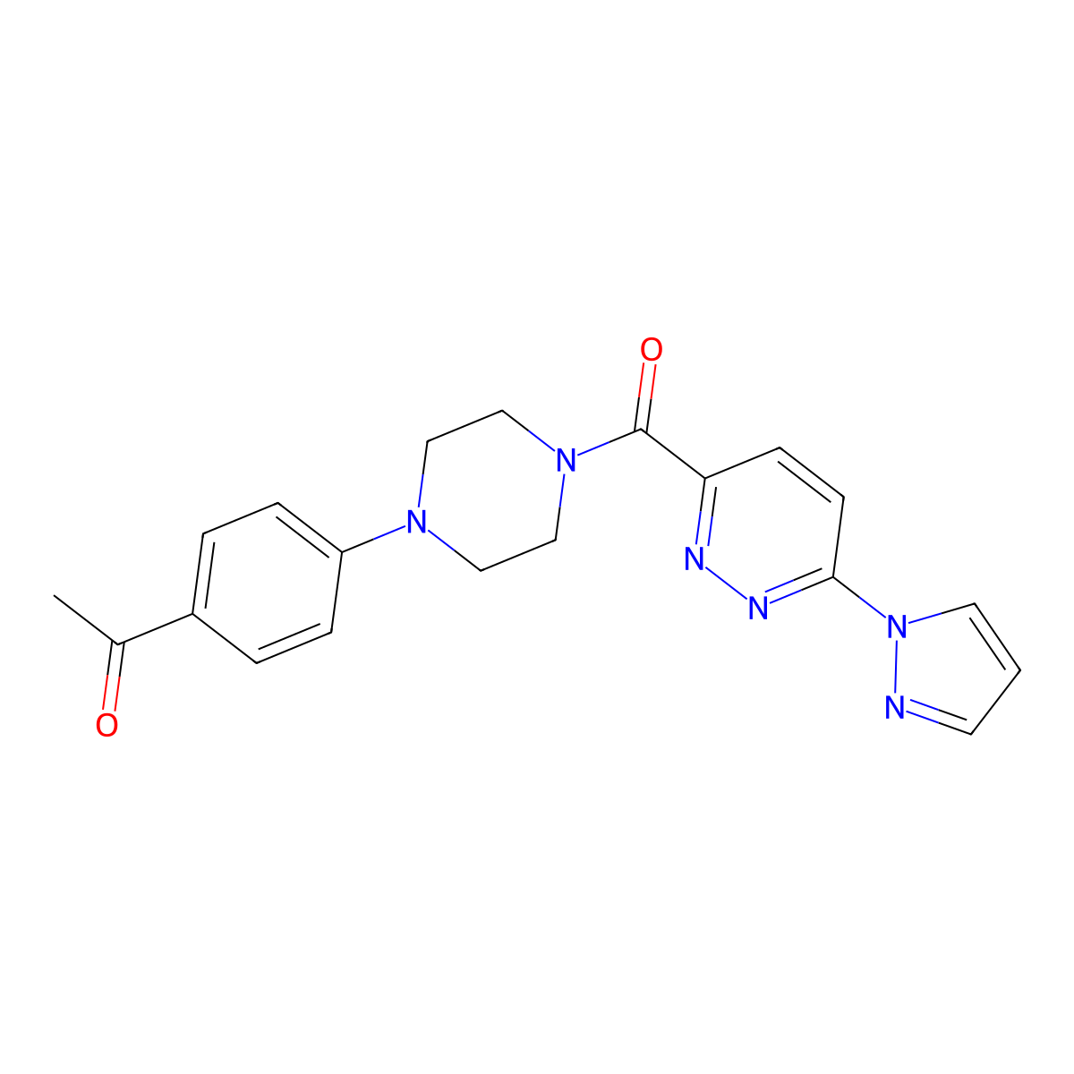 1-(4-(4-(6-(1H-pyrazol-1-yl)pyridazine-3-carbonyl)piperazin-1-yl)phenyl)ethanone molecular structure, CAS 1351604-78-8