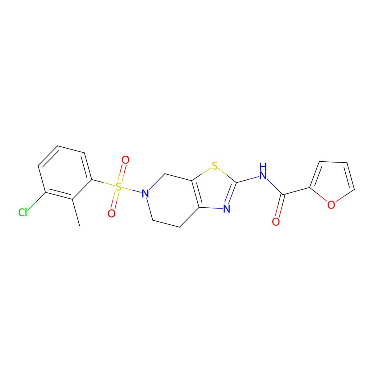 N-(5-((3-chloro-2-methylphenyl)sulfonyl)-4,5,6,7-tetrahydrothiazolo[5,4-c]pyridin-2-yl)furan-2-carboxamide molecular structure, CAS 1351604-79-9