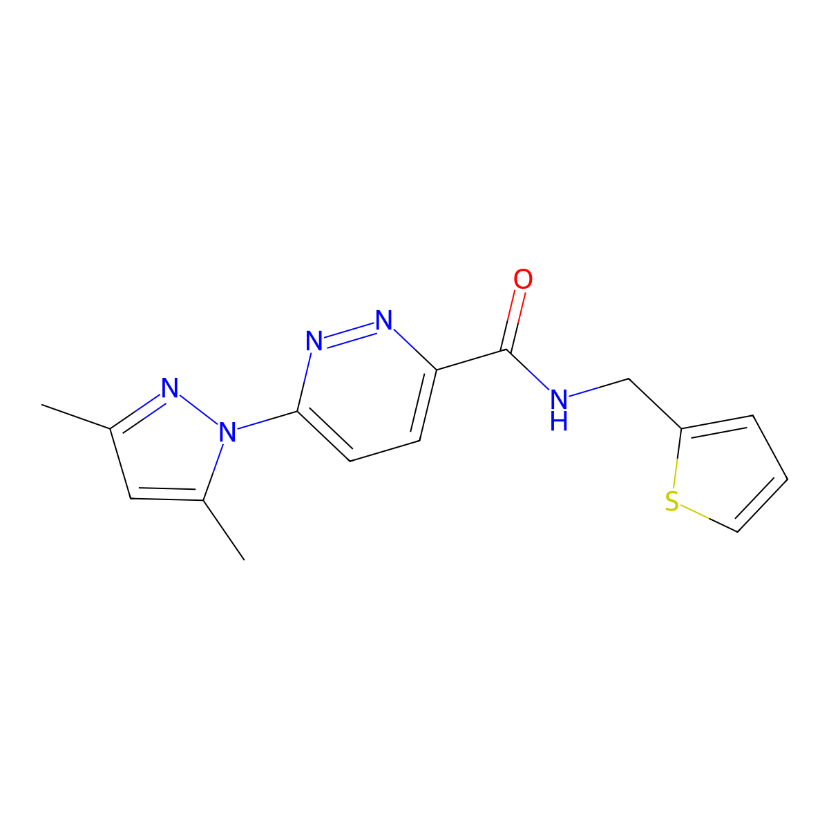 6-(3,5-dimethyl-1H-pyrazol-1-yl)-N-(thiophen-2-ylmethyl)pyridazine-3-carboxamide molecular structure, CAS 1351604-83-5