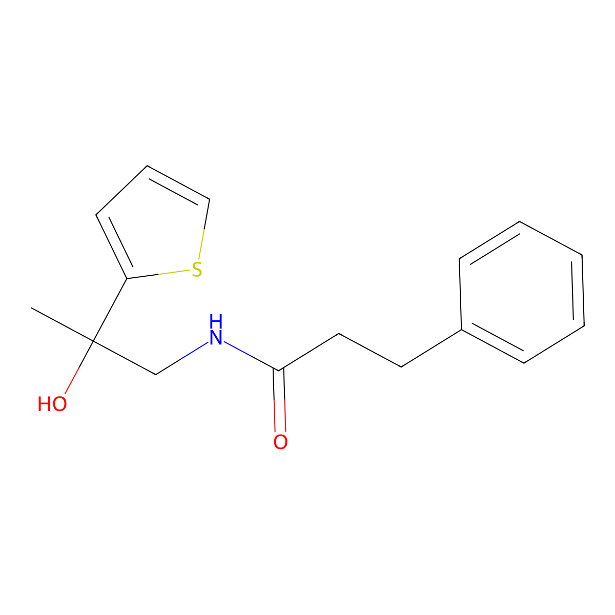 N-(2-hydroxy-2-(thiophen-2-yl)propyl)-3-phenylpropanamide molecular structure, CAS 1351604-84-6