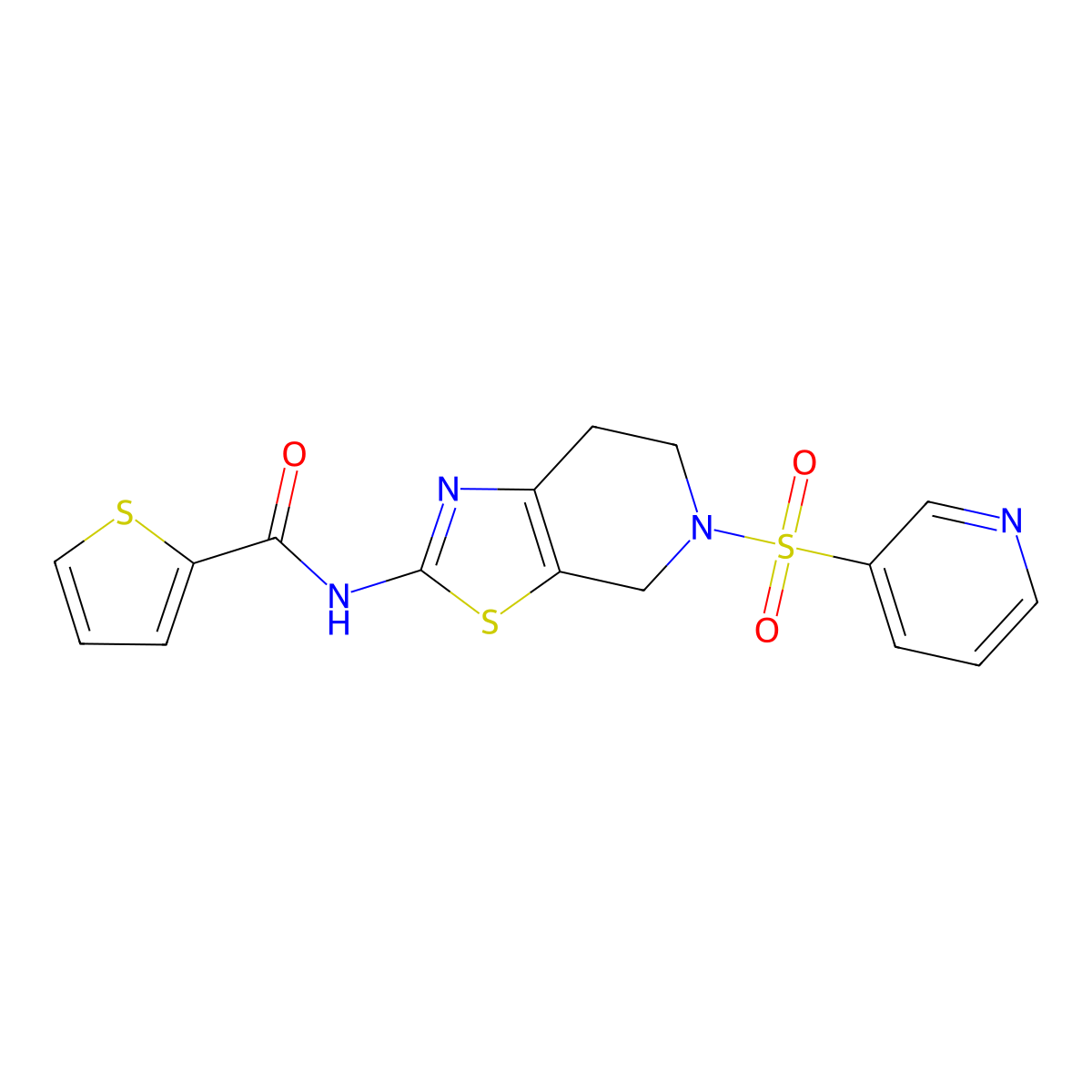 N-(5-(pyridin-3-ylsulfonyl)-4,5,6,7-tetrahydrothiazolo[5,4-c]pyridin-2-yl)thiophene-2-carboxamide molecular structure, CAS 1351604-88-0