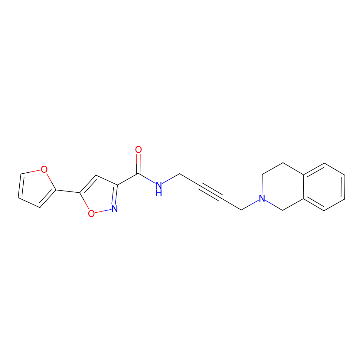 N-(4-(3,4-dihydroisoquinolin-2(1H)-yl)but-2-yn-1-yl)-5-(furan-2-yl)isoxazole-3-carboxamide molecular structure, CAS 1351604-89-1