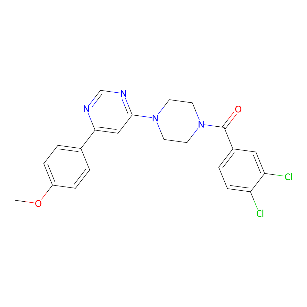 (3,4-Dichlorophenyl)(4-(6-(4-methoxyphenyl)pyrimidin-4-yl)piperazin-1-yl)methanone molecular structure, CAS 1351604-90-4