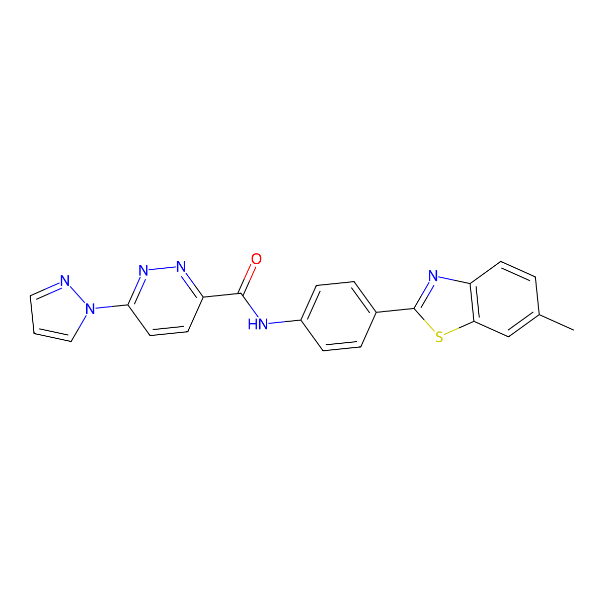 N-(4-(6-methylbenzo[d]thiazol-2-yl)phenyl)-6-(1H-pyrazol-1-yl)pyridazine-3-carboxamide molecular structure, CAS 1351604-93-7