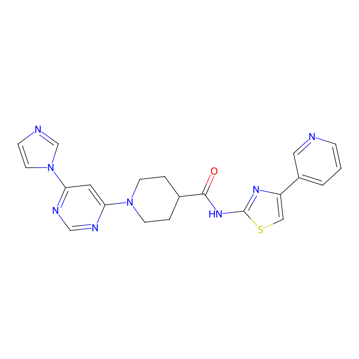 1-(6-(1H-imidazol-1-yl)pyrimidin-4-yl)-N-(4-(pyridin-3-yl)thiazol-2-yl)piperidine-4-carboxamide molecular structure, CAS 1351604-97-1