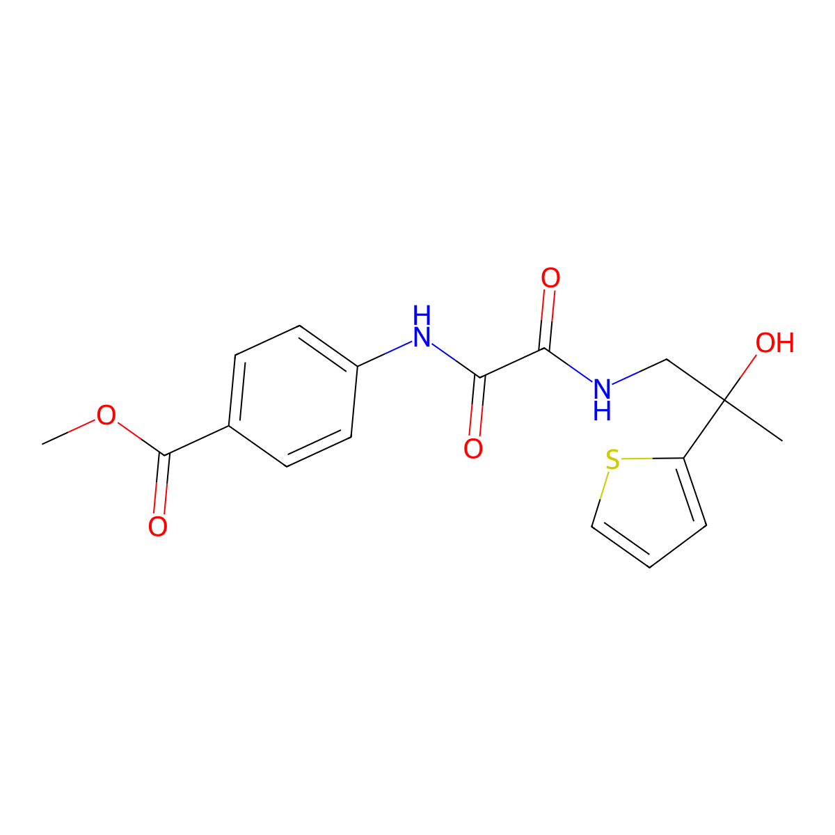 Methyl 4-(2-((2-hydroxy-2-(thiophen-2-yl)propyl)amino)-2-oxoacetamido)benzoate molecular structure, CAS 1351605-03-2