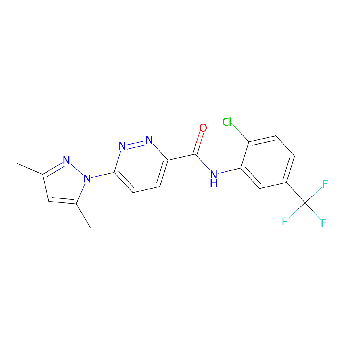 N-(2-chloro-5-(trifluoromethyl)phenyl)-6-(3,5-dimethyl-1H-pyrazol-1-yl)pyridazine-3-carboxamide molecular structure, CAS 1351605-04-3