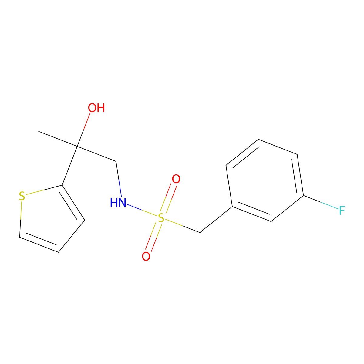 1-(3-fluorophenyl)-N-[2-hydroxy-2-(thiophen-2-yl)propyl]methanesulfonamide molecular structure, CAS 1351605-17-8