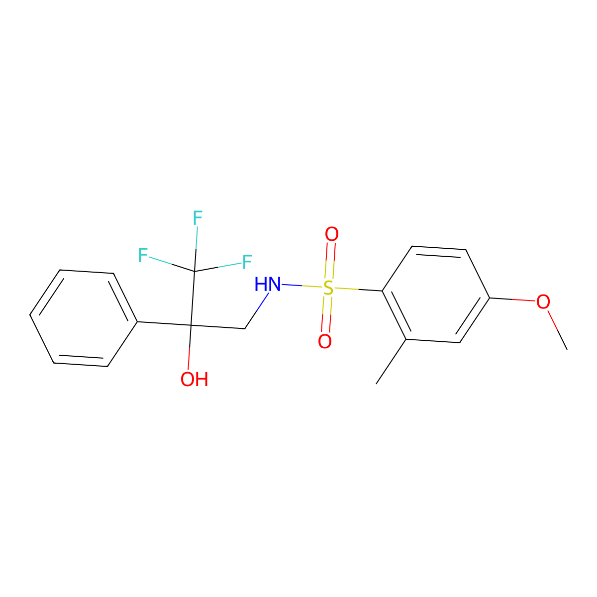 4-methoxy-2-methyl-N-(3,3,3-trifluoro-2-hydroxy-2-phenylpropyl)benzenesulfonamide molecular structure, CAS 1351605-24-7