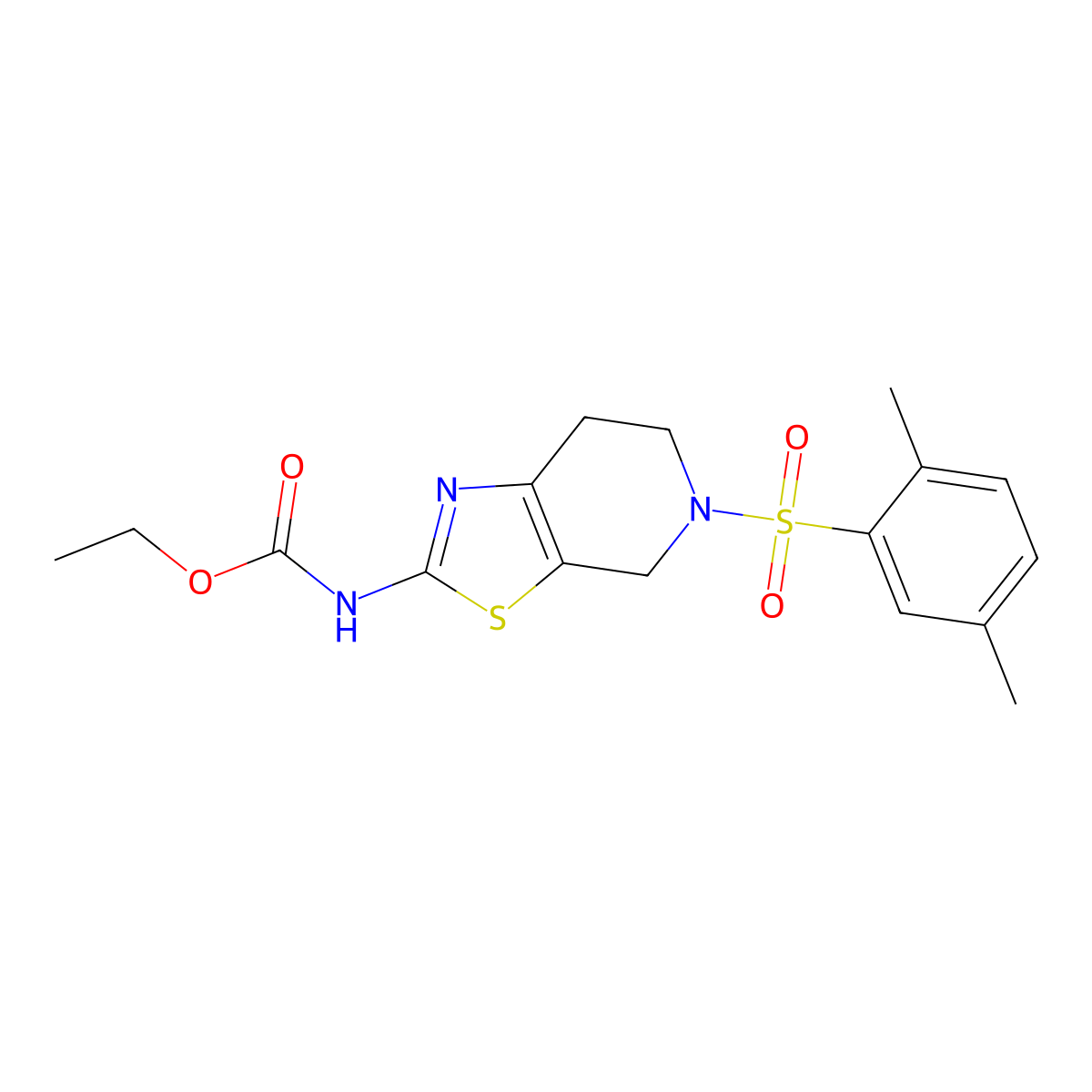 Ethyl (5-((2,5-dimethylphenyl)sulfonyl)-4,5,6,7-tetrahydrothiazolo[5,4-c]pyridin-2-yl)carbamate molecular structure, CAS 1351605-26-9