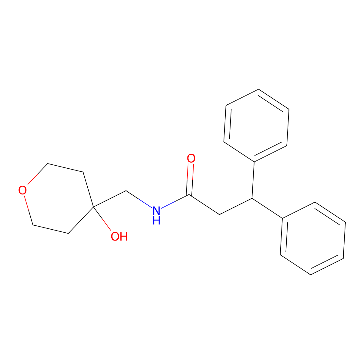N-((4-hydroxytetrahydro-2H-pyran-4-yl)methyl)-3,3-diphenylpropanamide molecular structure, CAS 1351605-33-8