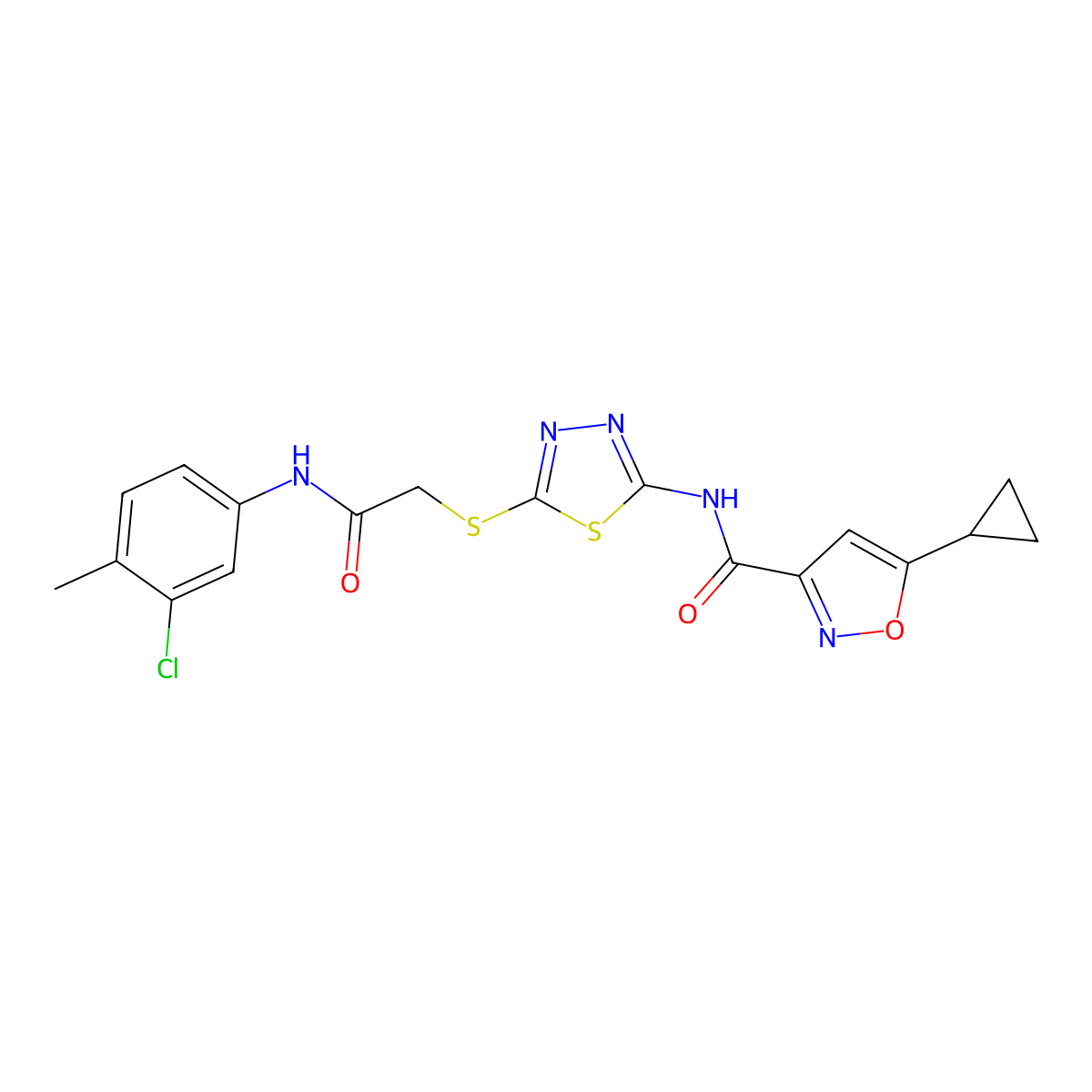 N-(5-((2-((3-chloro-4-methylphenyl)amino)-2-oxoethyl)thio)-1,3,4-thiadiazol-2-yl)-5-cyclopropylisoxazole-3-carboxamide molecular structure, CAS 1351605-34-9