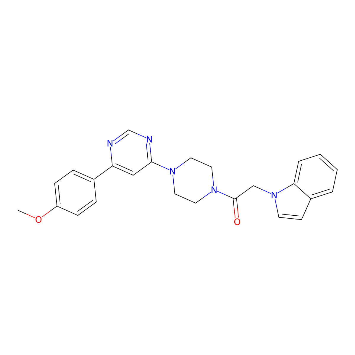 2-(1H-indol-1-yl)-1-(4-(6-(4-methoxyphenyl)pyrimidin-4-yl)piperazin-1-yl)ethanone molecular structure, CAS 1351605-38-3