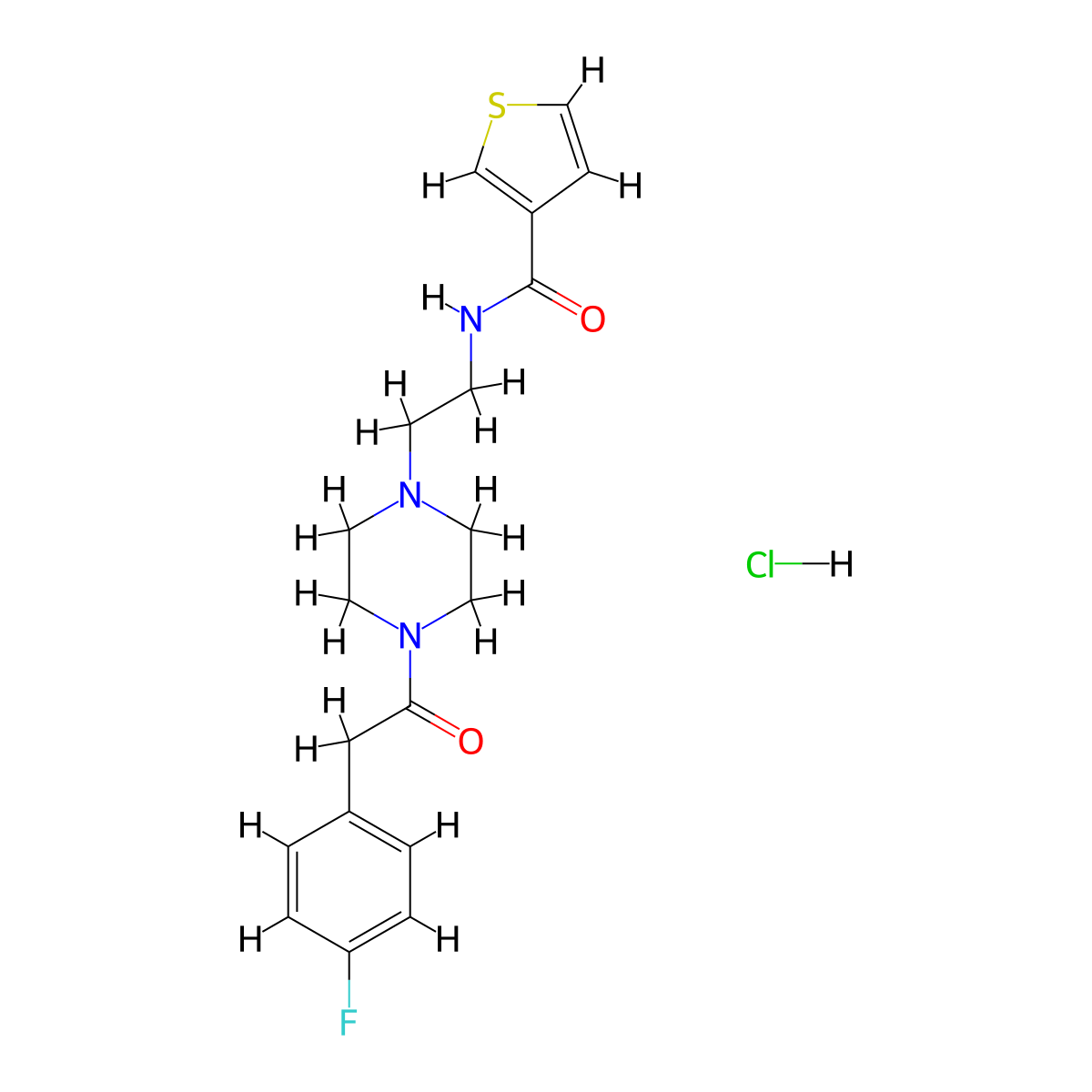 N-(2-{4-[2-(4-fluorophenyl)acetyl]piperazin-1-yl}ethyl)thiophene-3-carboxamide hydrochloride molecular structure, CAS 1351605-42-9