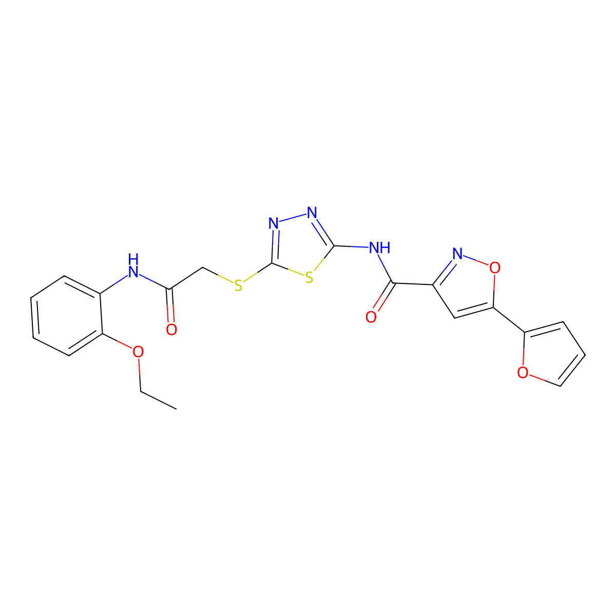N-(5-((2-((2-ethoxyphenyl)amino)-2-oxoethyl)thio)-1,3,4-thiadiazol-2-yl)-5-(furan-2-yl)isoxazole-3-carboxamide molecular structure, CAS 1351605-43-0
