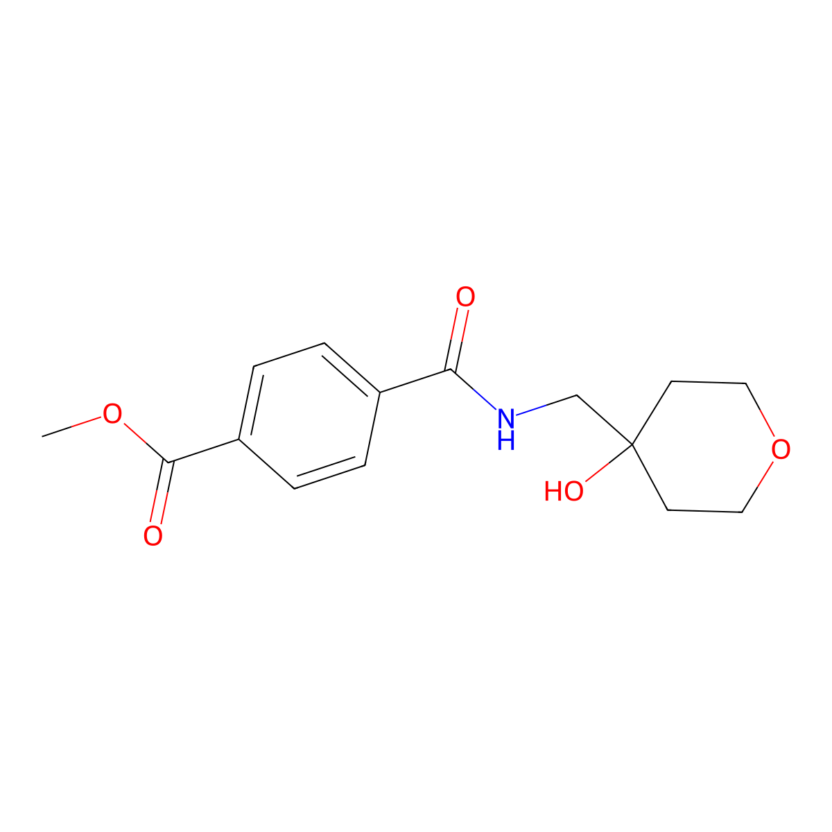methyl 4-(((4-hydroxytetrahydro-2H-pyran-4-yl)methyl)carbamoyl)benzoate molecular structure, CAS 1351605-44-1