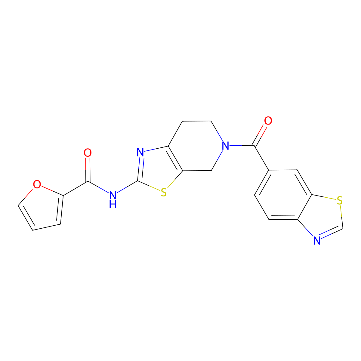N-(5-(benzo[d]thiazole-6-carbonyl)-4,5,6,7-tetrahydrothiazolo[5,4-c]pyridin-2-yl)furan-2-carboxamide molecular structure, CAS 1351605-46-3