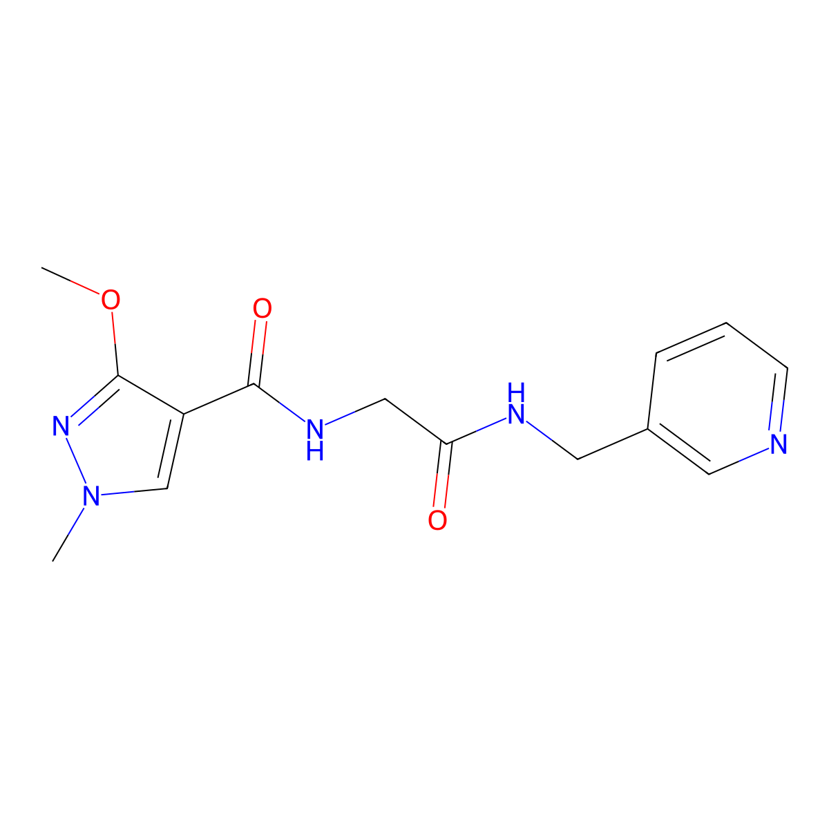 3-methoxy-1-methyl-N-(2-oxo-2-((pyridin-3-ylmethyl)amino)ethyl)-1H-pyrazole-4-carboxamide molecular structure, CAS 1351605-48-5