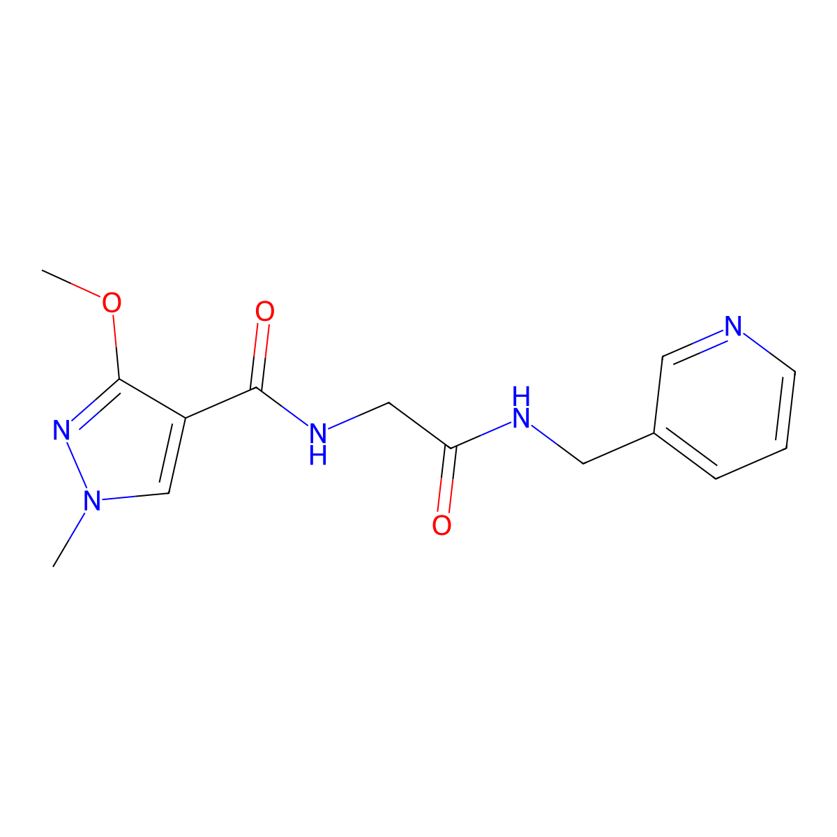 3-methoxy-1-methyl-N-(2-oxo-2-((pyridin-3-ylmethyl)amino)ethyl)-1H-pyrazole-4-carboxamide molecular structure, CAS 1351605-48-5