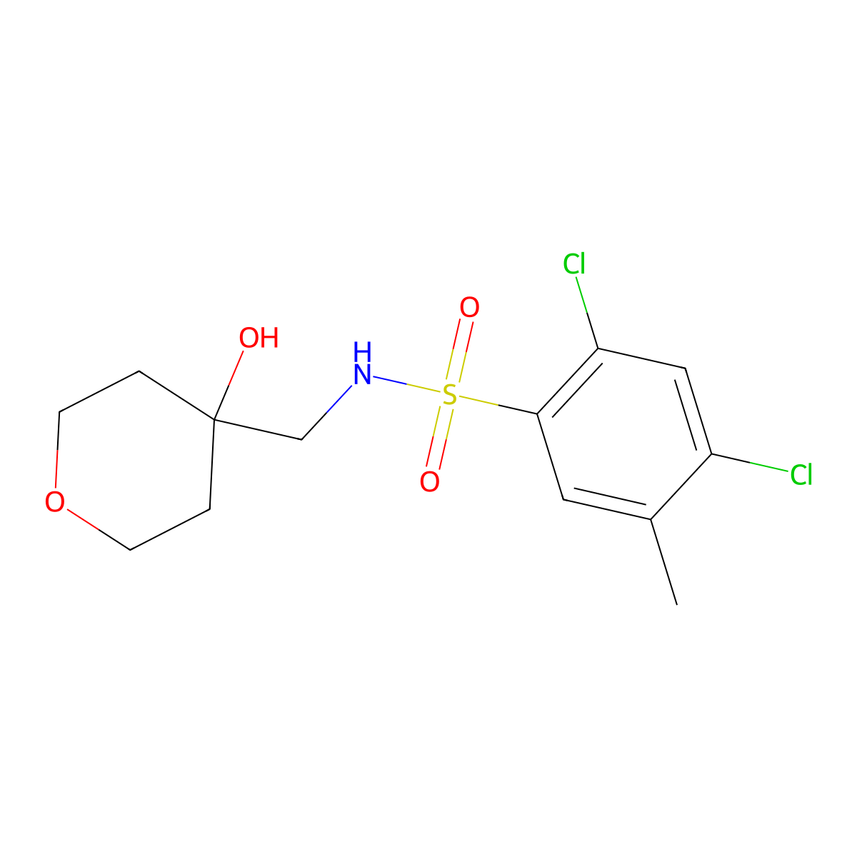 2,4-dichloro-N-((4-hydroxytetrahydro-2H-pyran-4-yl)methyl)-5-methylbenzenesulfonamide molecular structure, CAS 1351605-50-9