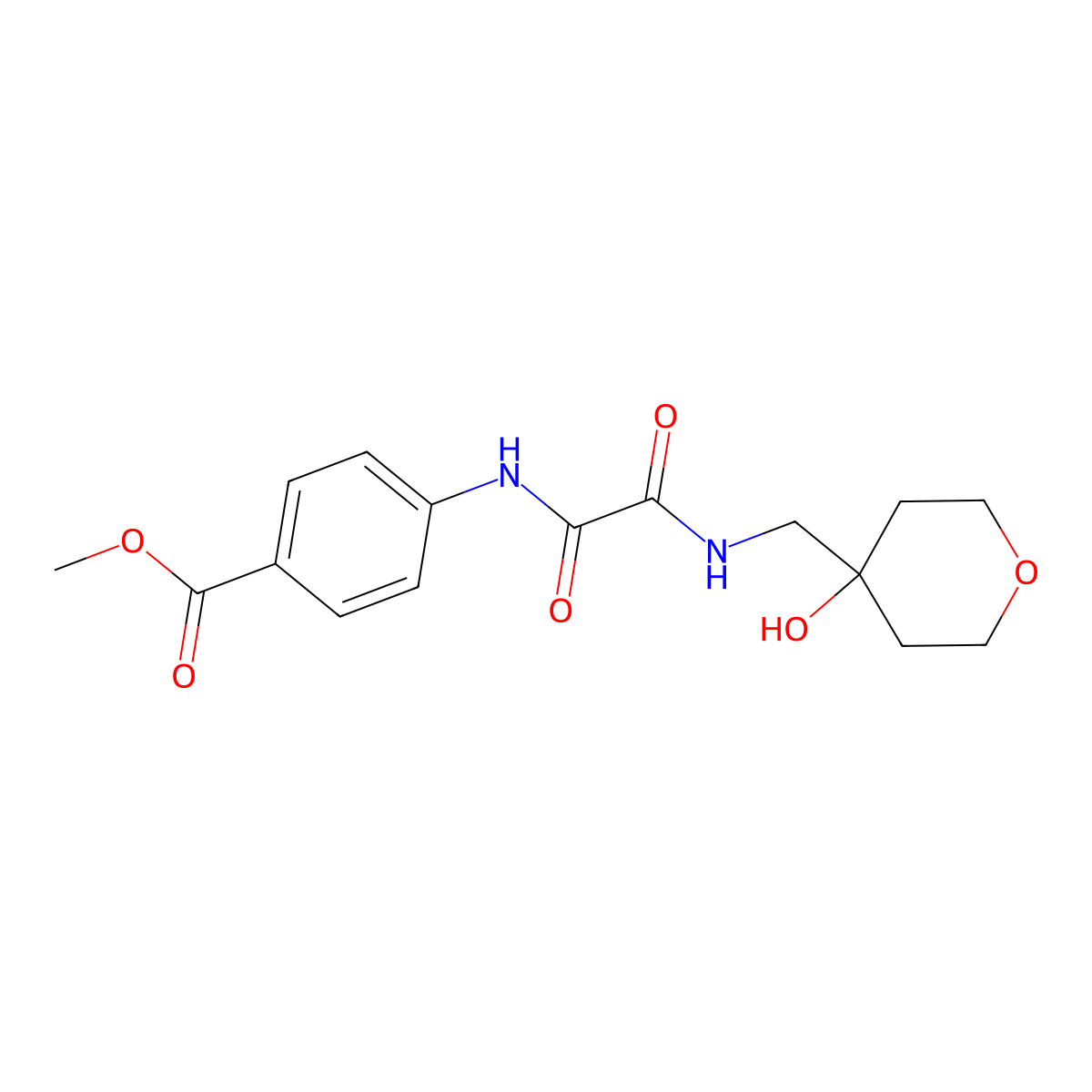 methyl 4-(2-(((4-hydroxytetrahydro-2H-pyran-4-yl)methyl)amino)-2-oxoacetamido)benzoate molecular structure, CAS 1351605-52-1