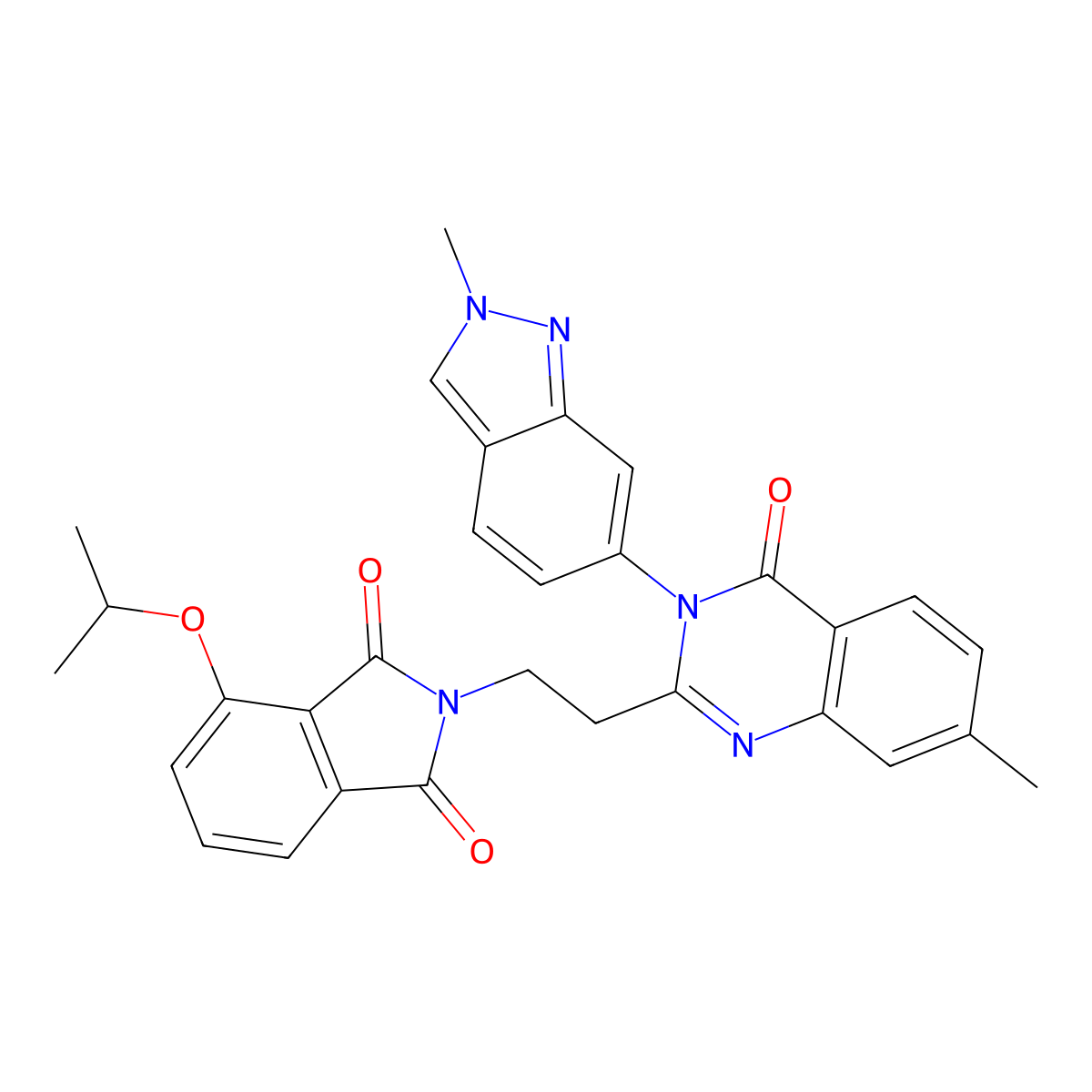 4-isopropoxy-2-(2-(7-methyl-3-(2-methyl-2H-indazol-6-yl)-4-oxo-3,4-dihydroquinazolin-2-yl)ethyl)isoindoline-1,3-dione molecular structure, CAS 1351605-55-4