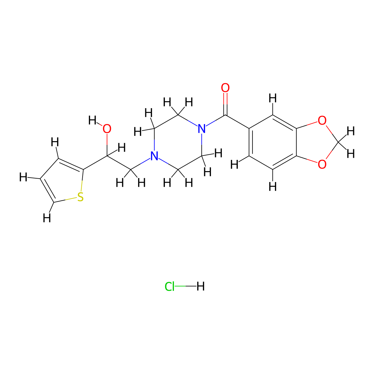Benzo[d][1,3]dioxol-5-yl(4-(2-hydroxy-2-(thiophen-2-yl)ethyl)piperazin-1-yl)methanone hydrochloride molecular structure, CAS 1351606-91-1