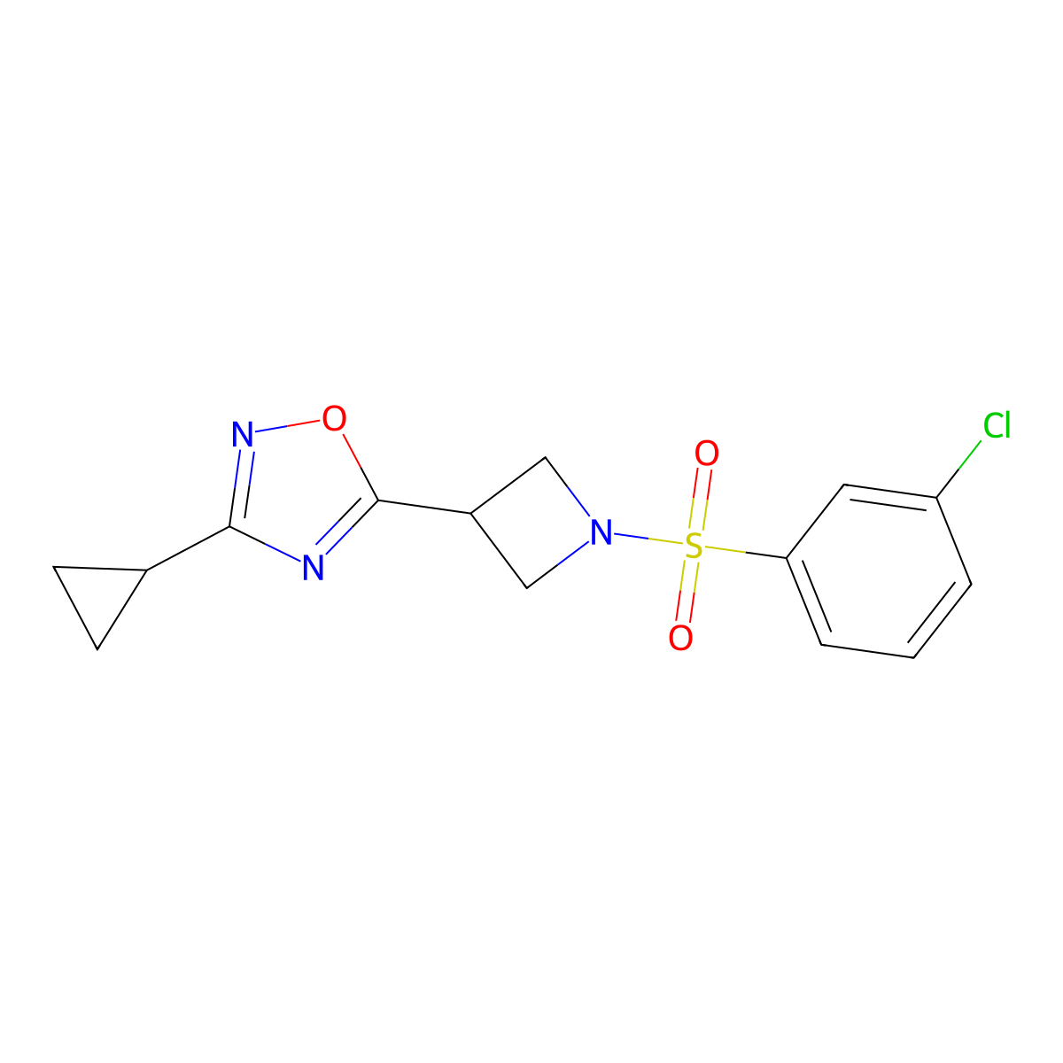 5-(1-((3-Chlorophenyl)sulfonyl)azetidin-3-yl)-3-cyclopropyl-1,2,4-oxadiazole molecular structure, CAS 1351607-04-9