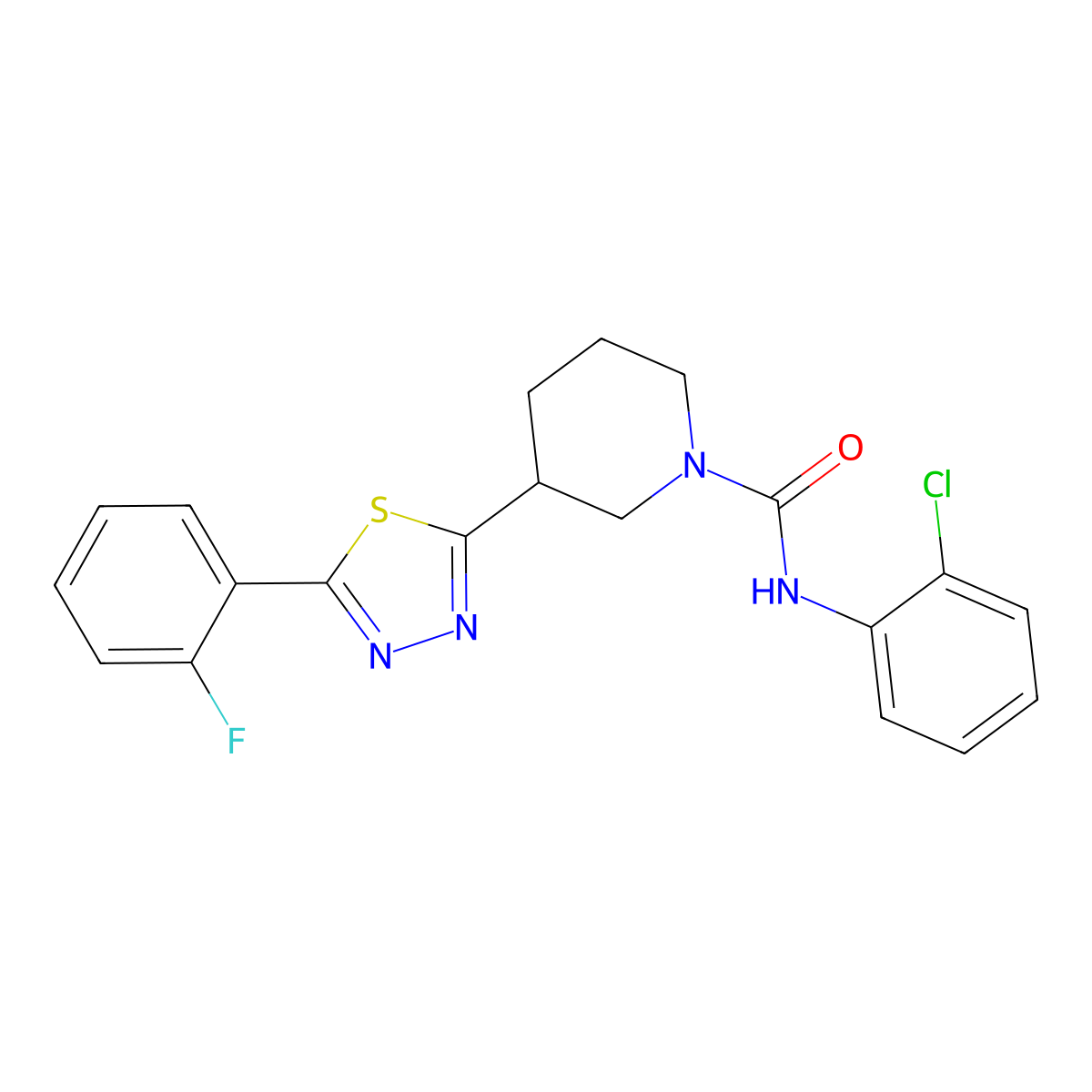 N-(2-chlorophenyl)-3-[5-(2-fluorophenyl)-1,3,4-thiadiazol-2-yl]piperidine-1-carboxamide molecular structure, CAS 1351607-05-0