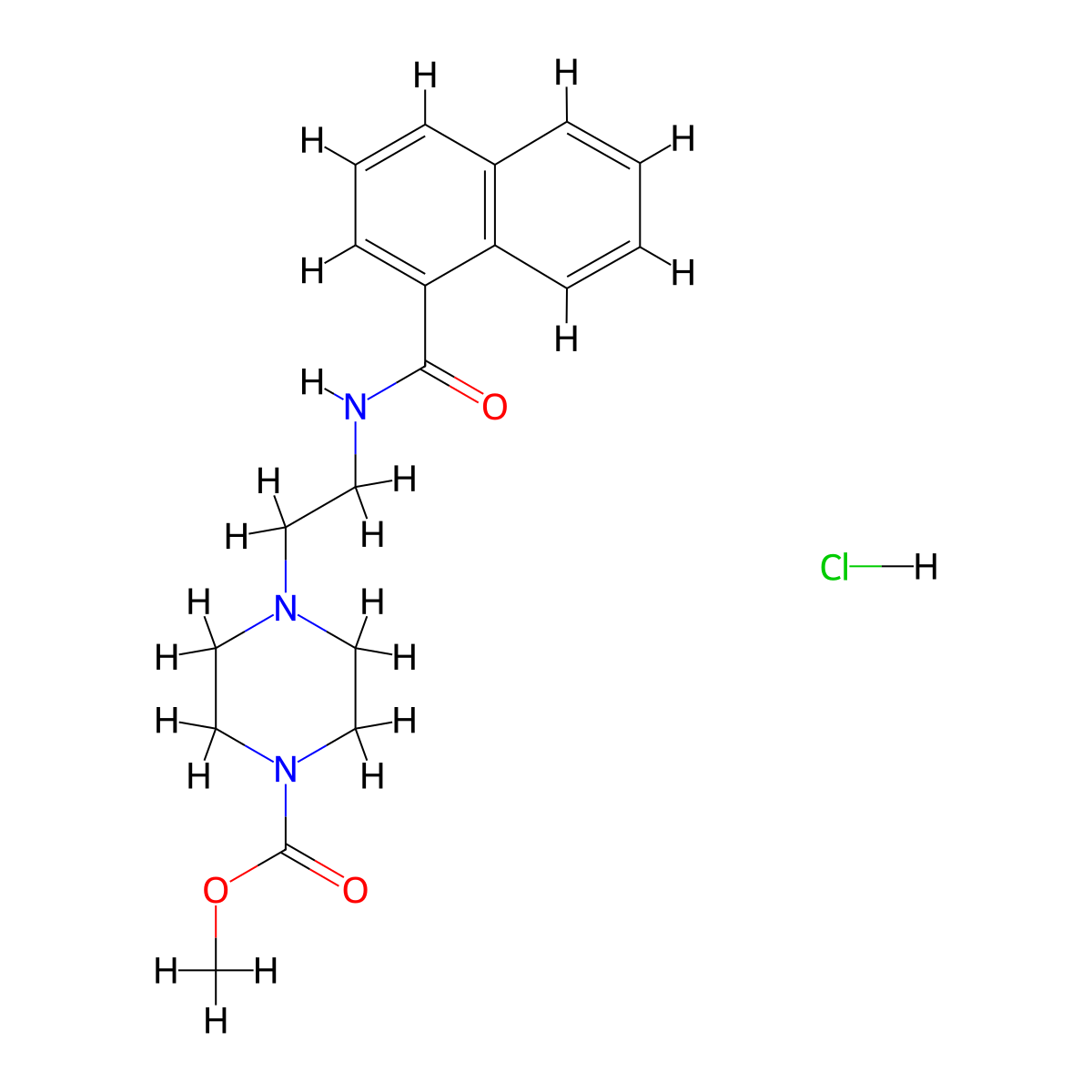 Methyl 4-{2-[(naphthalen-1-yl)formamido]ethyl}piperazine-1-carboxylate hydrochloride molecular structure, CAS 1351607-14-1