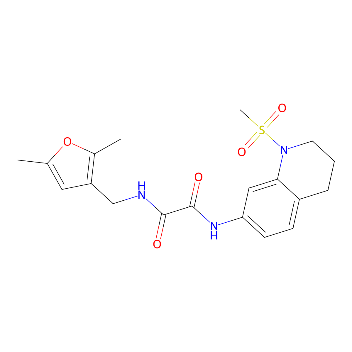 N1-((2,5-dimethylfuran-3-yl)methyl)-N2-(1-(methylsulfonyl)-1,2,3,4-tetrahydroquinolin-7-yl)oxalamide molecular structure, CAS 1351607-15-2