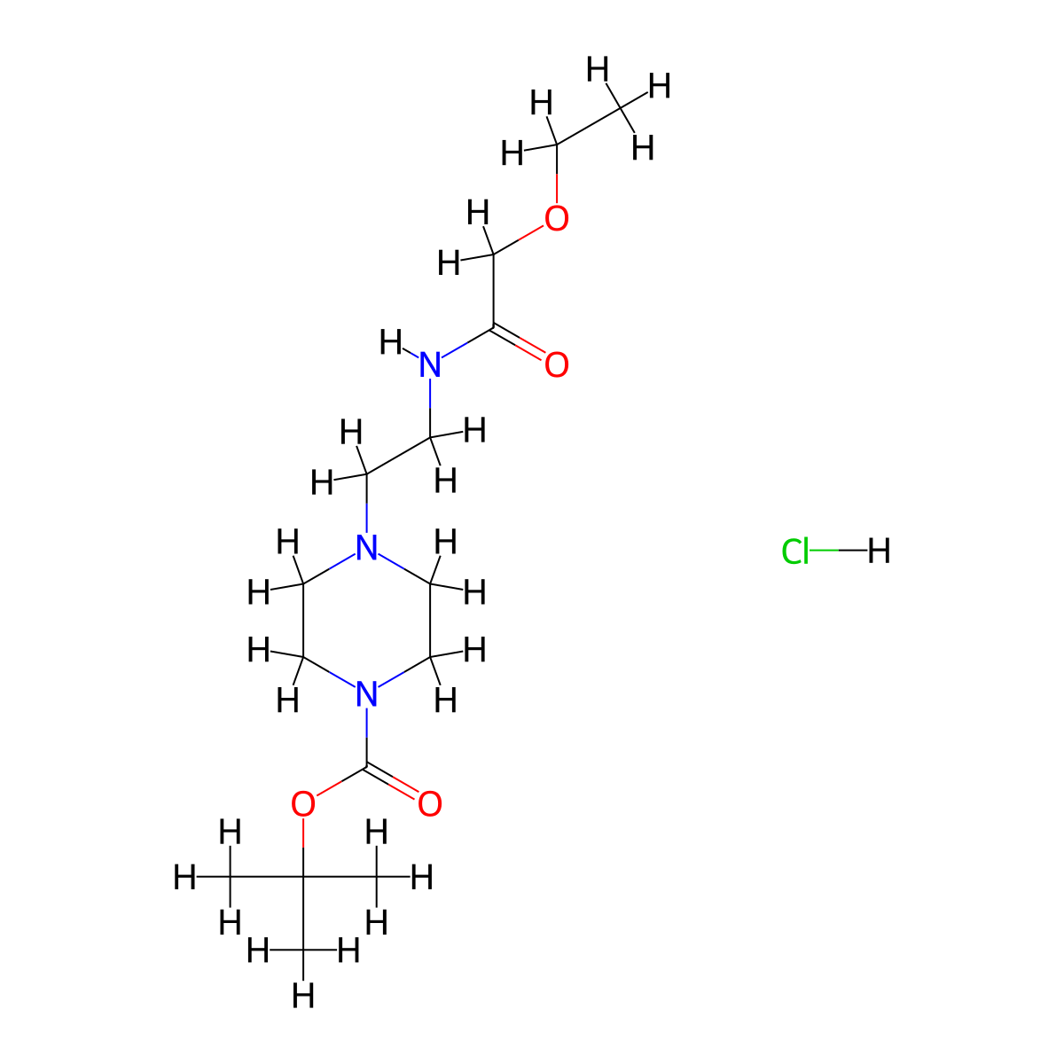 Tert-butyl 4-(2-(2-ethoxyacetamido)ethyl)piperazine-1-carboxylate hydrochloride molecular structure, CAS 1351607-20-9