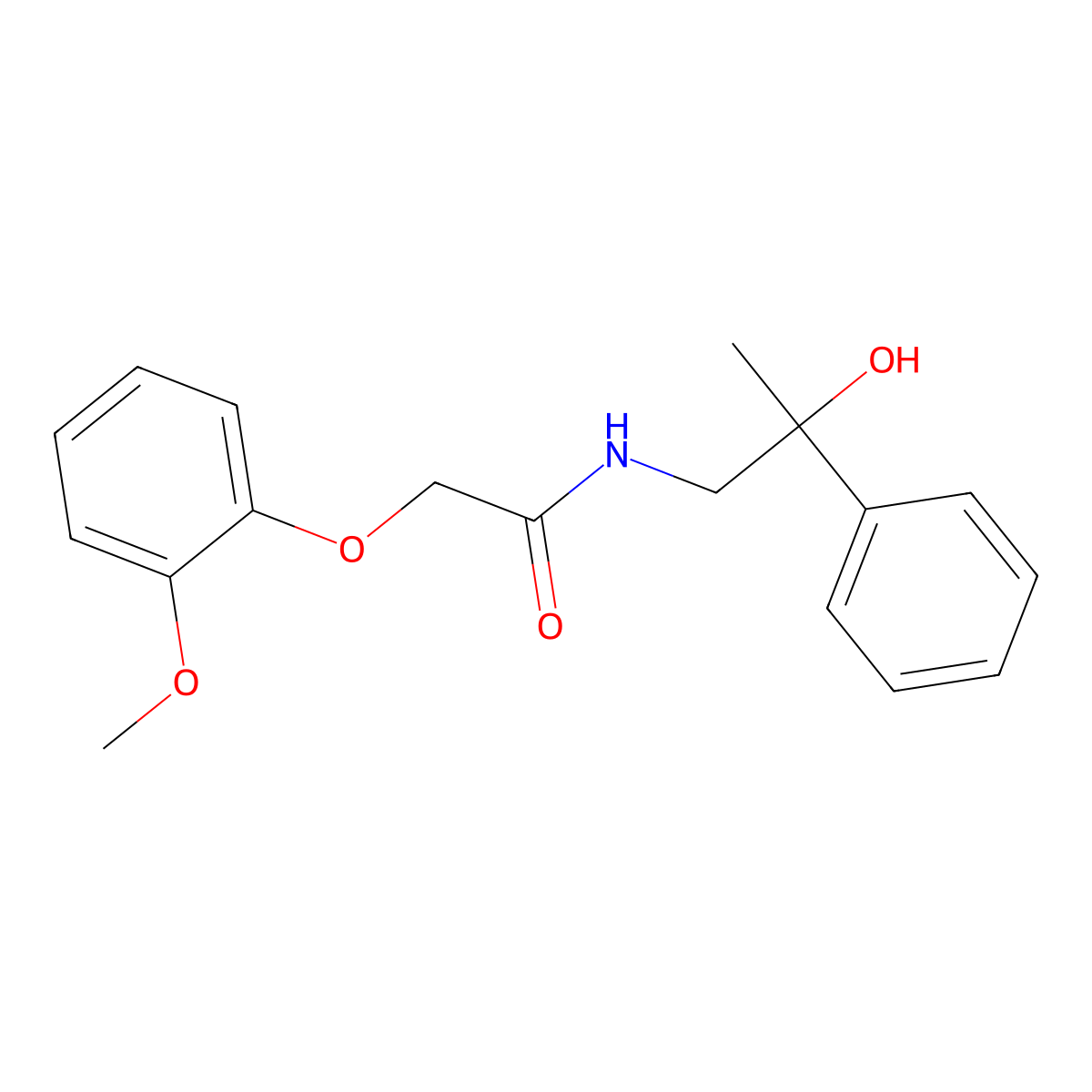 N-(2-hydroxy-2-phenylpropyl)-2-(2-methoxyphenoxy)acetamide molecular structure, CAS 1351607-23-2