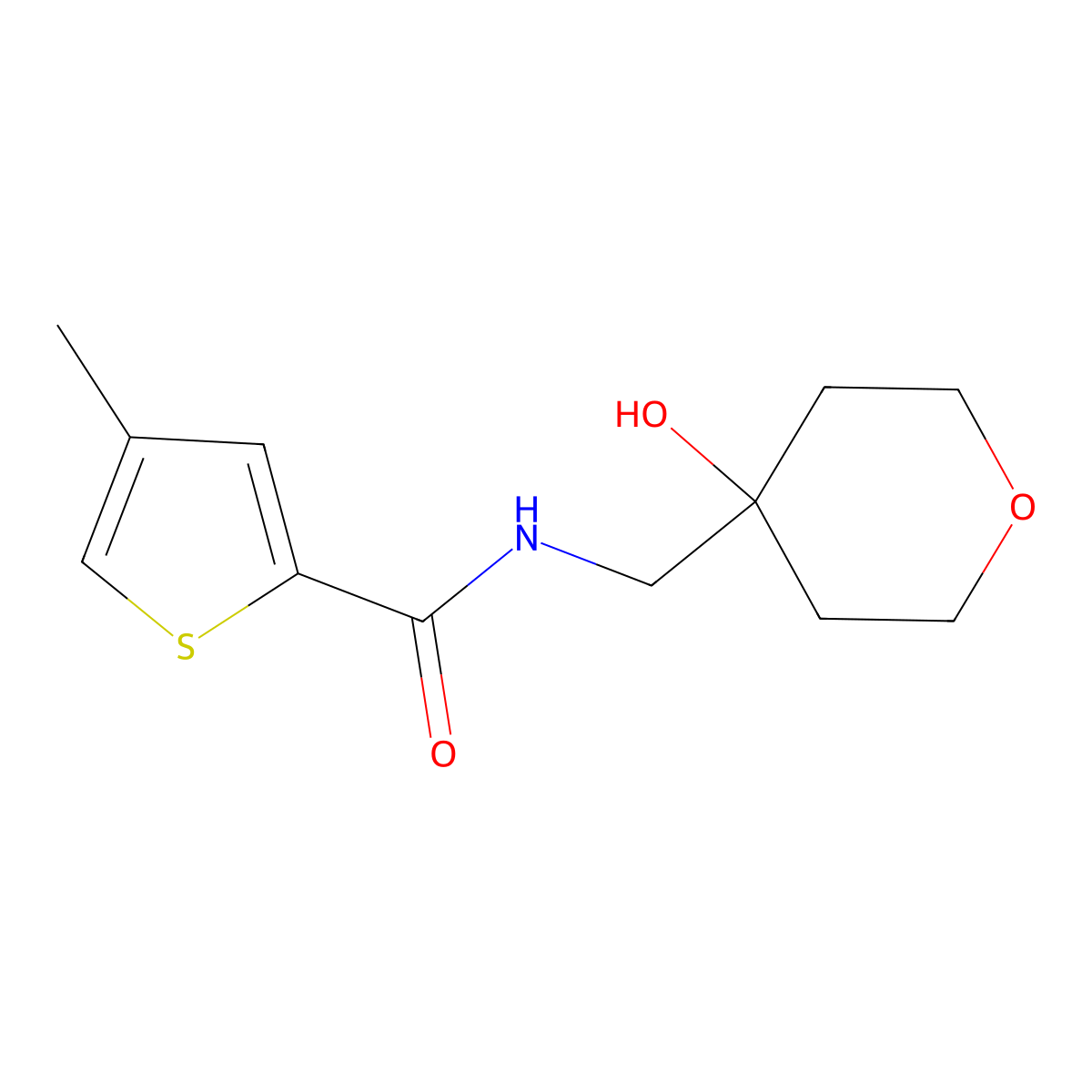 N-((4-hydroxytetrahydro-2H-pyran-4-yl)methyl)-4-methylthiophene-2-carboxamide molecular structure, CAS 1351607-25-4