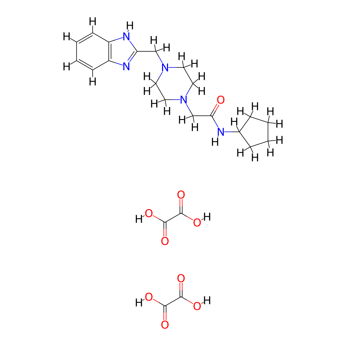2-(4-((1H-benzo[d]imidazol-2-yl)methyl)piperazin-1-yl)-N-cyclopentylacetamide dioxalate molecular structure, CAS 1351607-26-5