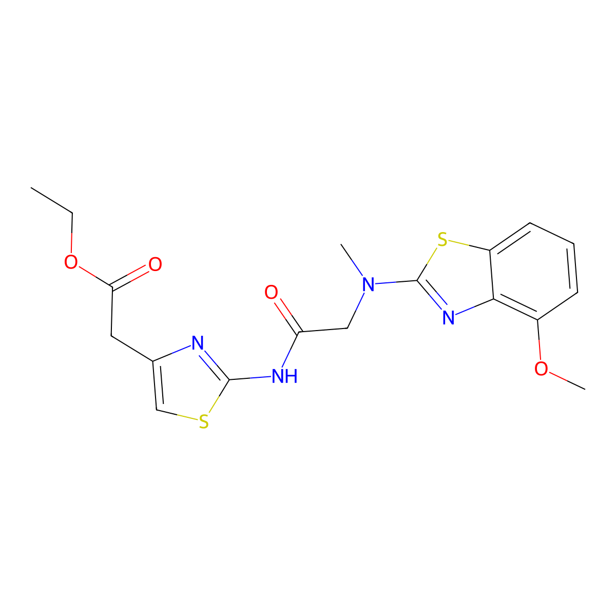 Ethyl 2-(2-(2-((4-methoxybenzo[d]thiazol-2-yl)(methyl)amino)acetamido)thiazol-4-yl)acetate molecular structure, CAS 1351607-34-5