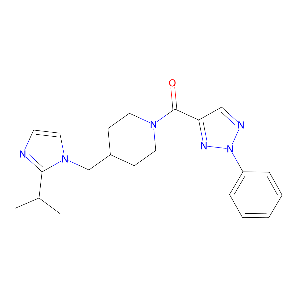(4-((2-isopropyl-1H-imidazol-1-yl)methyl)piperidin-1-yl)(2-phenyl-2H-1,2,3-triazol-4-yl)methanone molecular structure, CAS 1351607-40-3