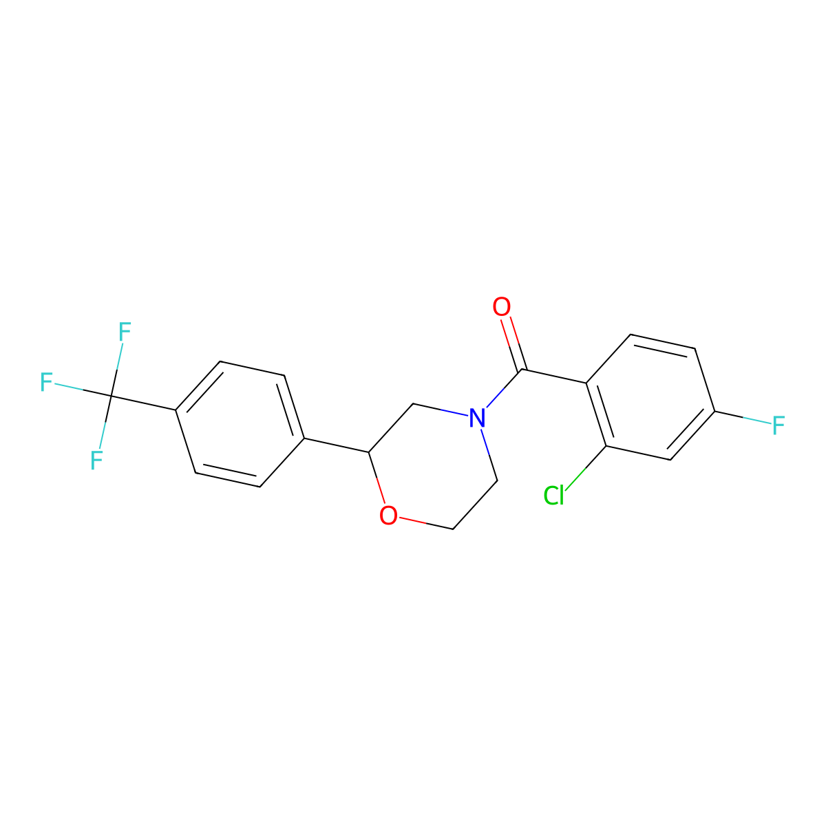 (2-Chloro-4-fluorophenyl)(2-(4-(trifluoromethyl)phenyl)morpholino)methanone molecular structure, CAS 1351607-46-9